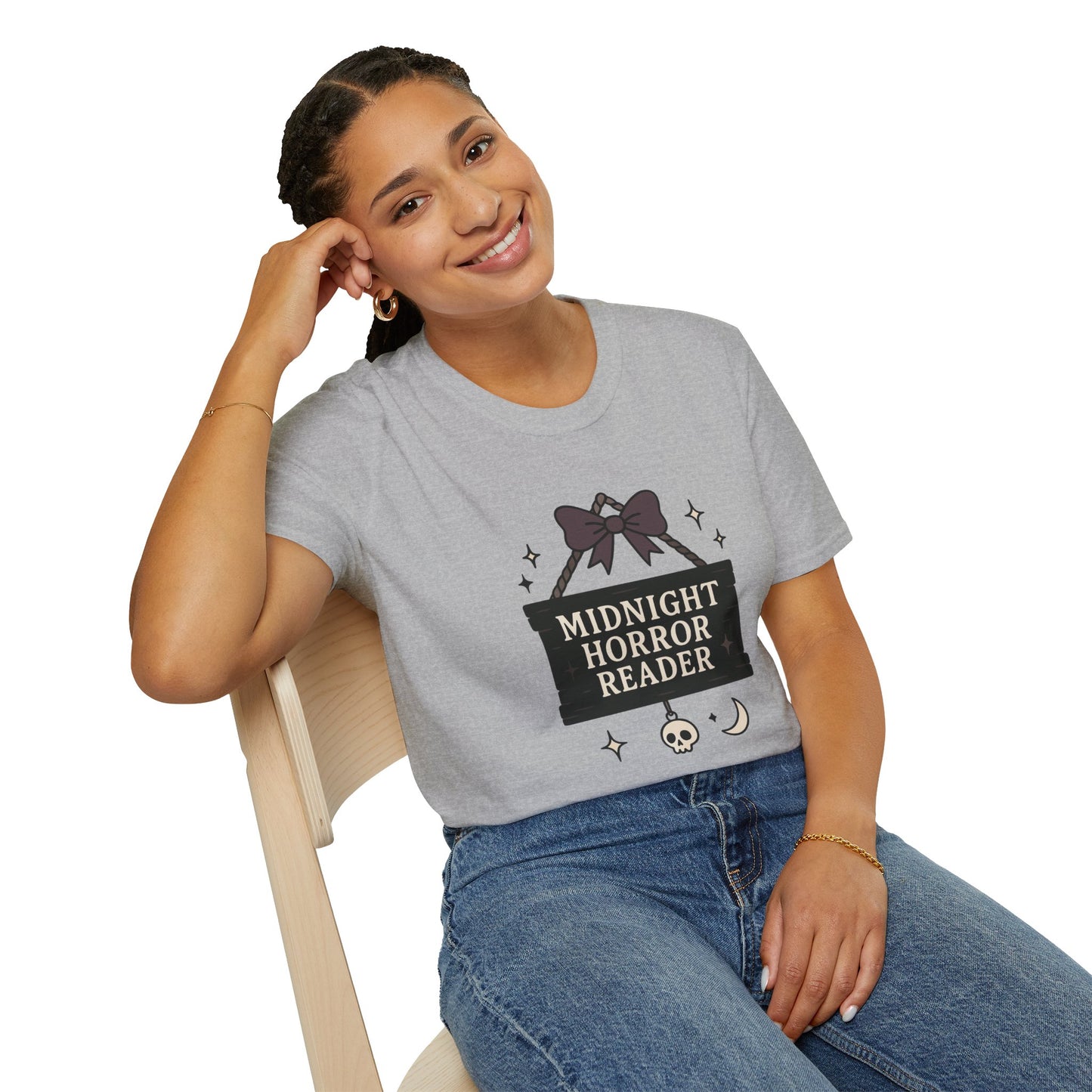 Lightweight Fabric - "Midnight Horror Reader" T-Shirt — Spooky Book Lover Graphic Tee