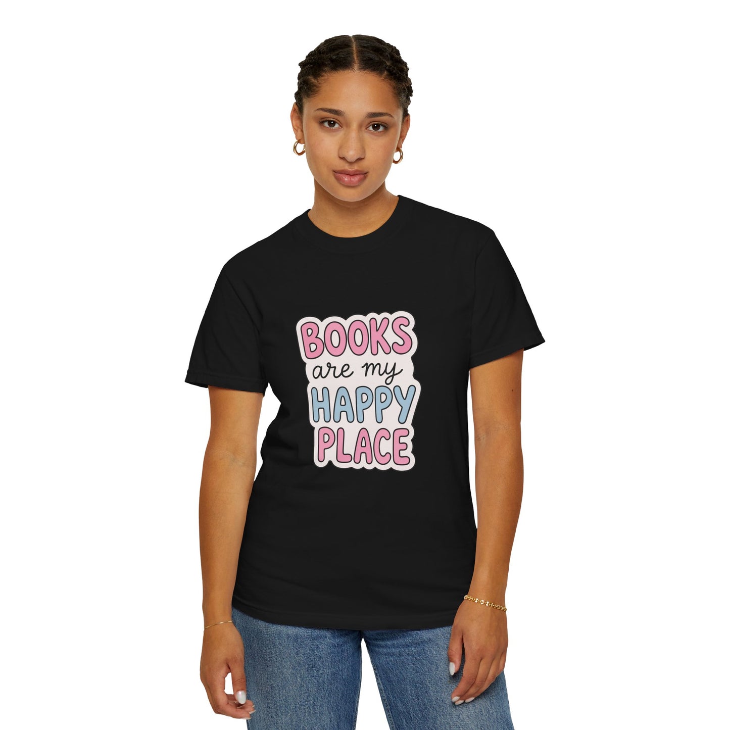 "Books Are My Happy Place" T-Shirt — Cute Pastel Reader Tee