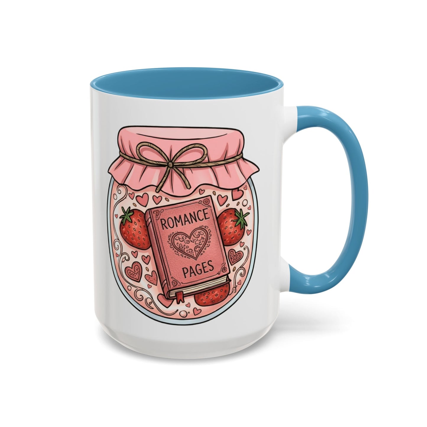 "Romance Pages" Jam Jar Coffee Mug — Cute Strawberry Jam Romance Readers Mug (11/15oz)