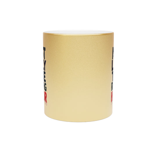 Metallic Mug — “Most Likely to Be Reading Horror” Gold Coffee Cup for Horror Fans