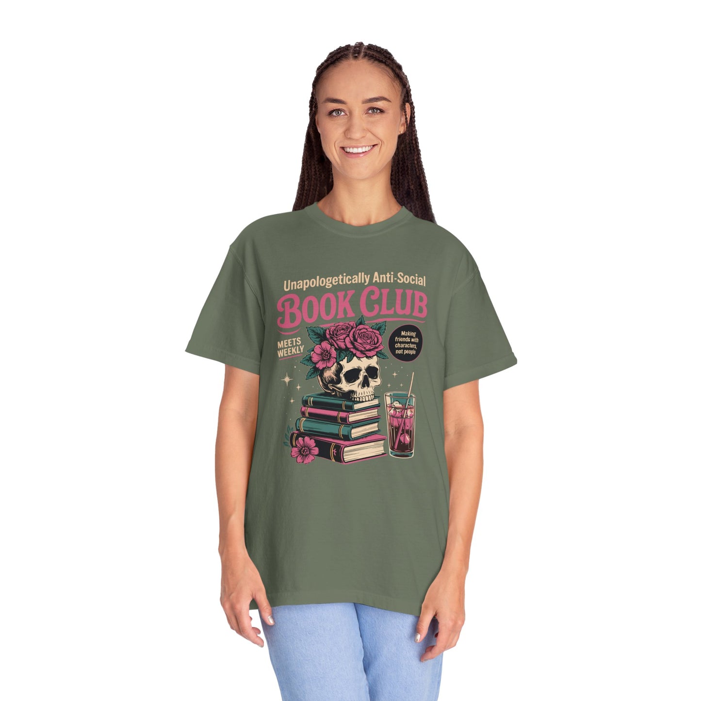 "Unapologetically Anti-Social Book Club" T-Shirt — Skull & Books Graphic Tee for Avid Readers