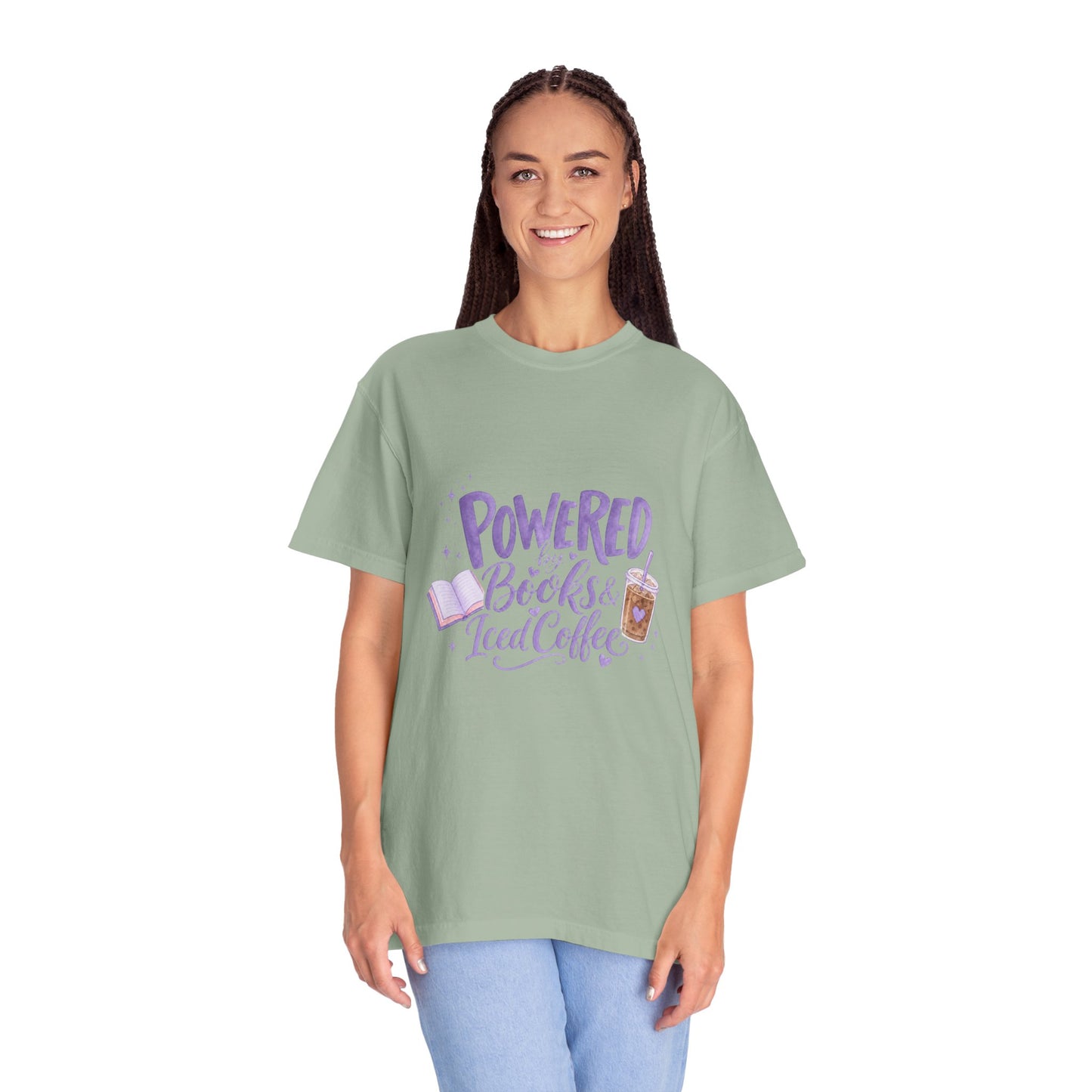 Book Lover T‑Shirt — "Powered by Books & Iced Coffee" Graphic Tee