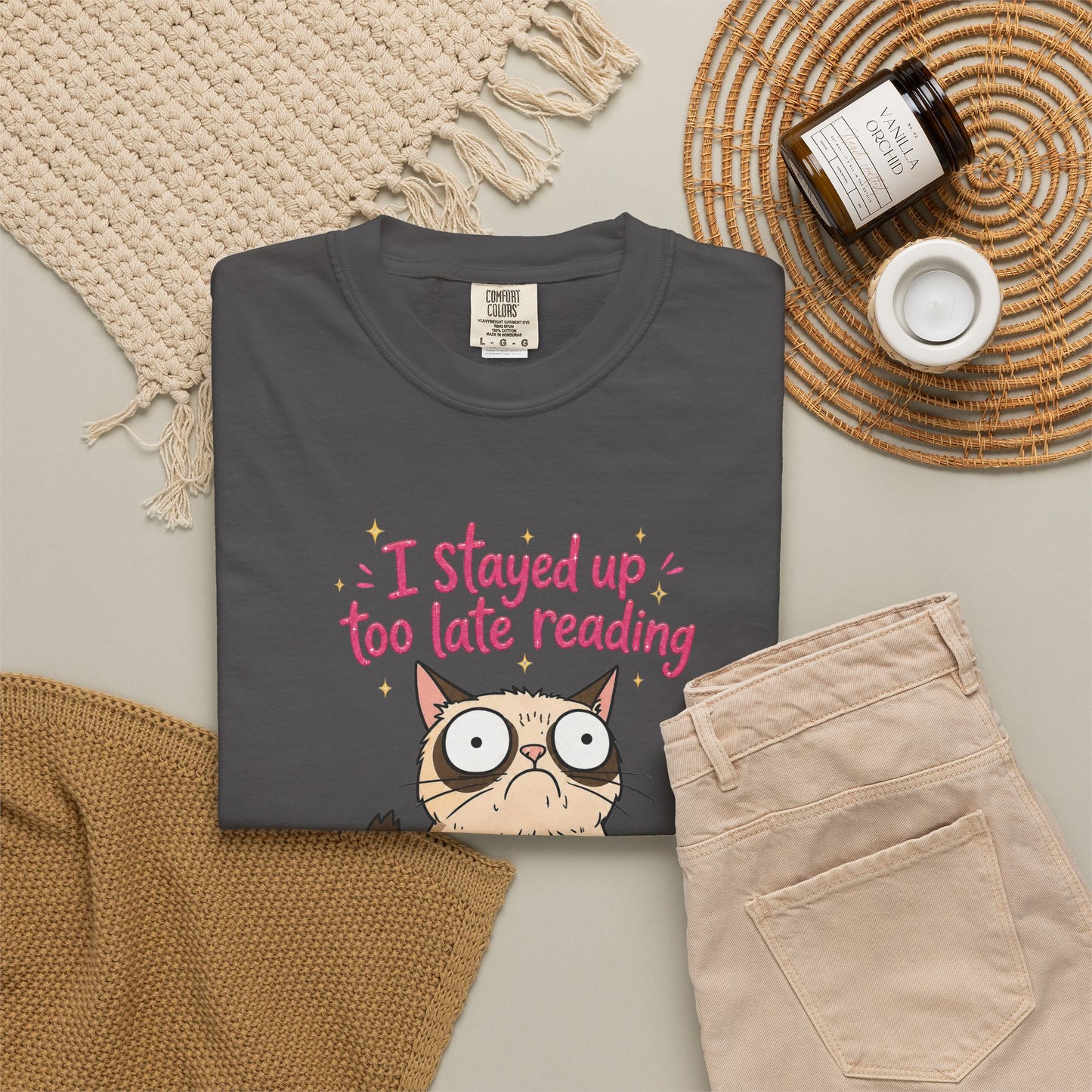 "I Stayed Up Too Late Reading" Cat T-Shirt — Cute Book Lover Graphic Tee