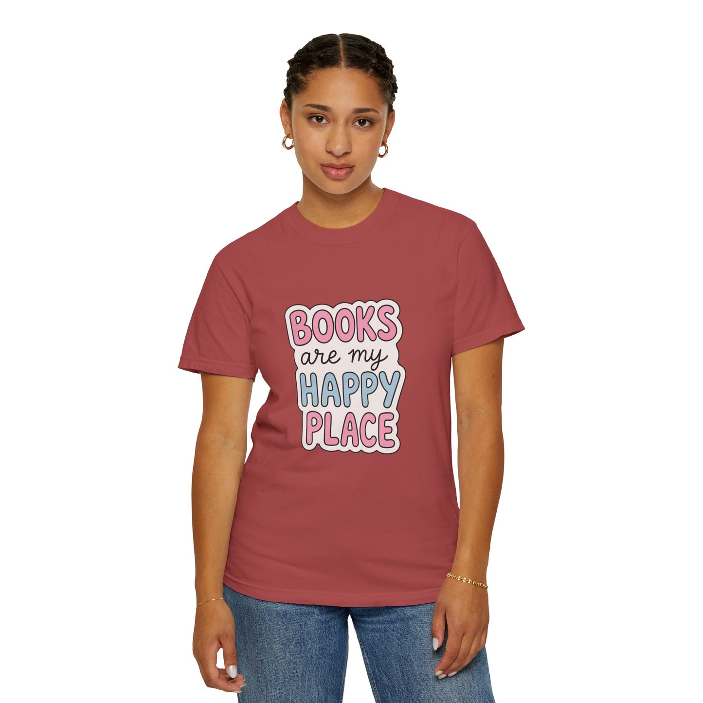 "Books Are My Happy Place" T-Shirt — Cute Pastel Reader Tee