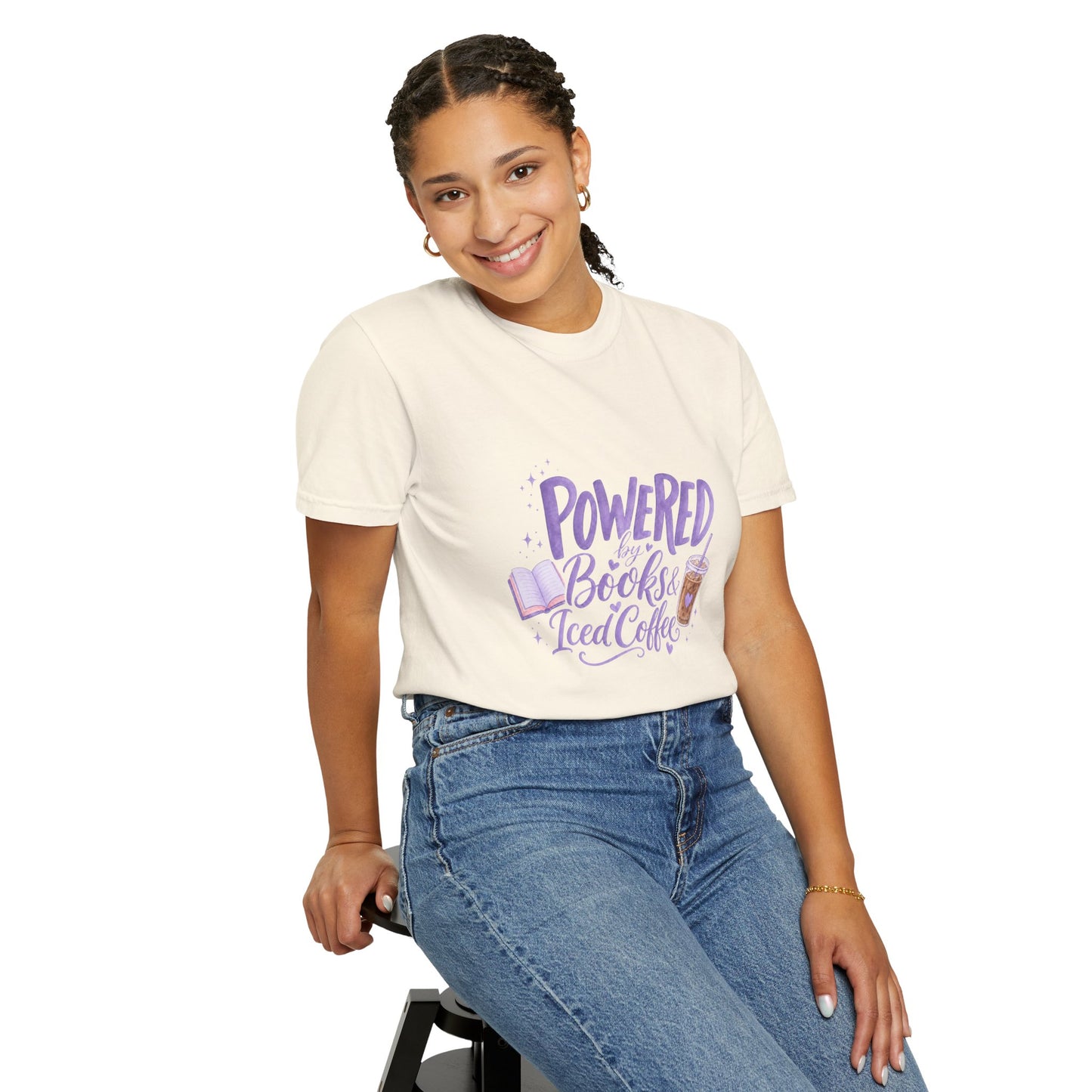 Book Lover T‑Shirt — "Powered by Books & Iced Coffee" Graphic Tee