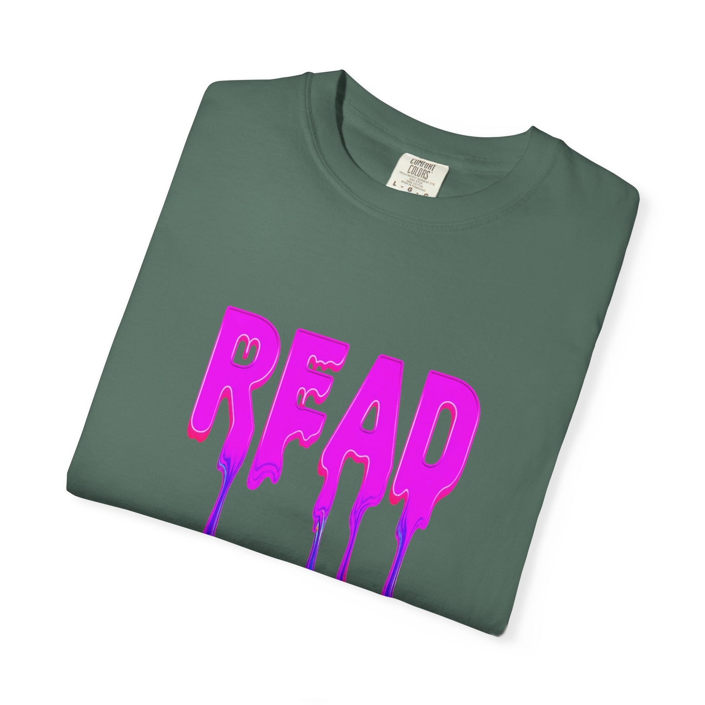 "READ" Dripping Graphic T-Shirt — Psychedelic Melting Book Design