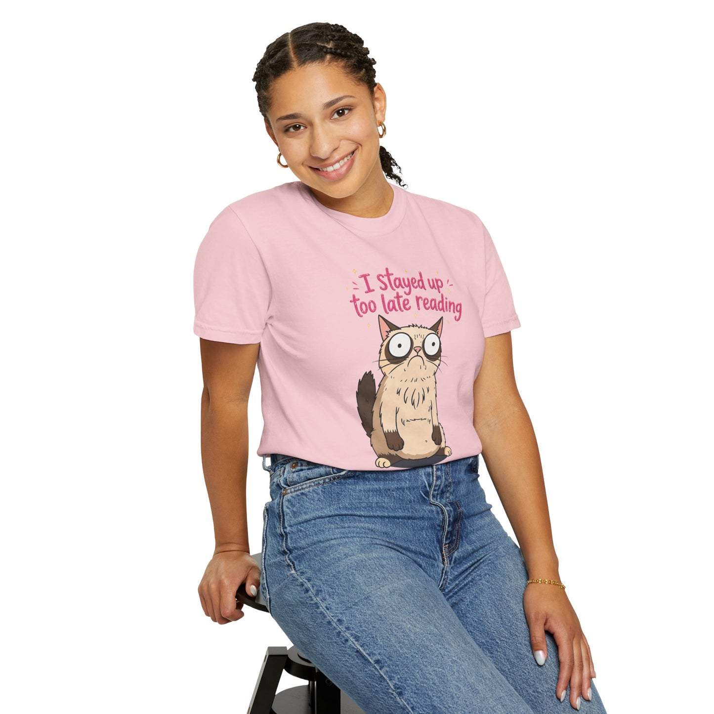 "I Stayed Up Too Late Reading" Cat T-Shirt — Cute Book Lover Graphic Tee