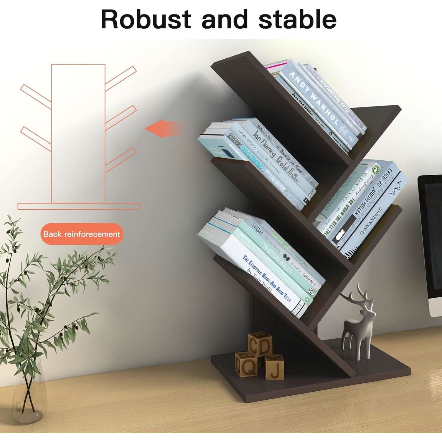 Wooden 5 Tier Book Tree Bookshelf For Displaying Books And Magazines-2