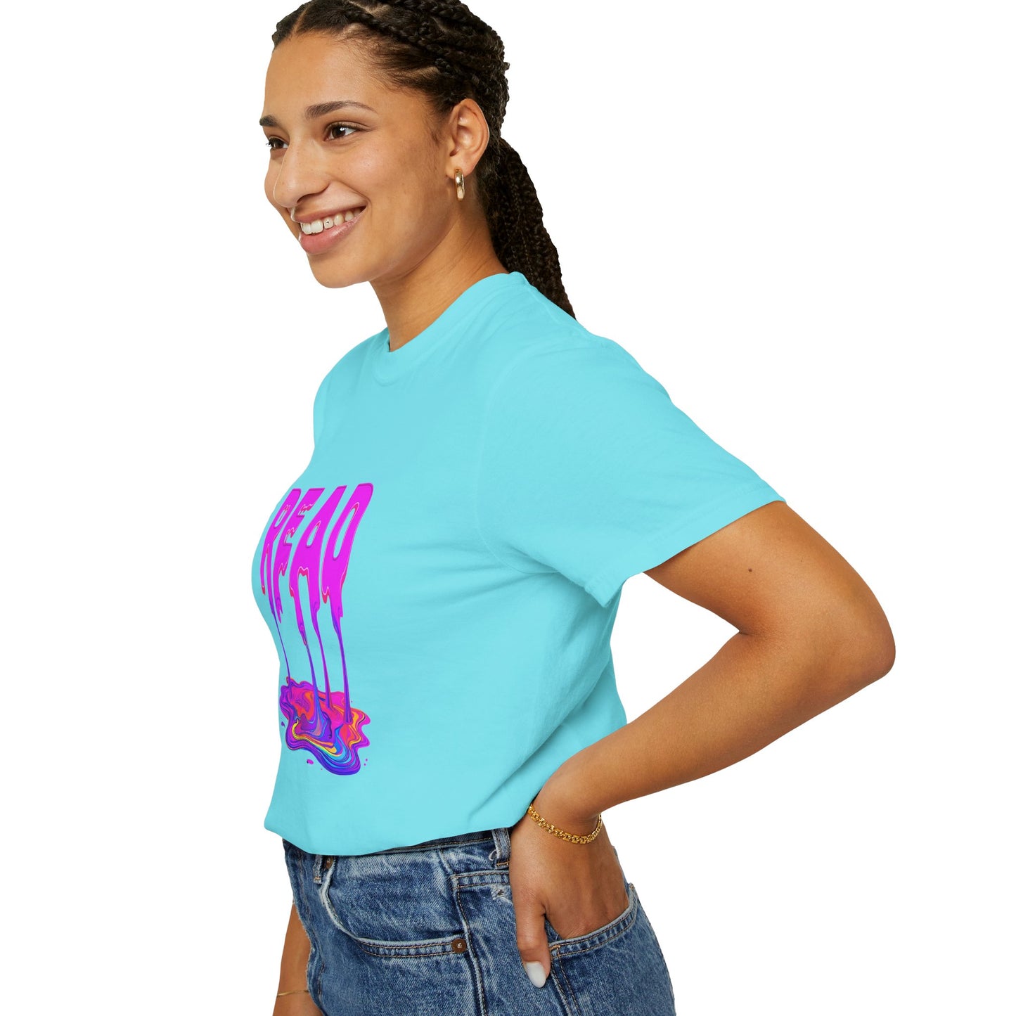 "READ" Dripping Graphic T-Shirt — Psychedelic Melting Book Design