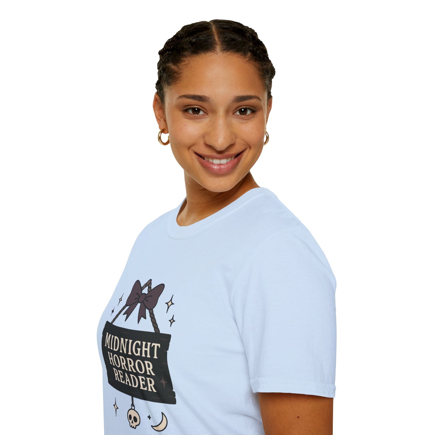 Lightweight Fabric - "Midnight Horror Reader" T-Shirt — Spooky Book Lover Graphic Tee