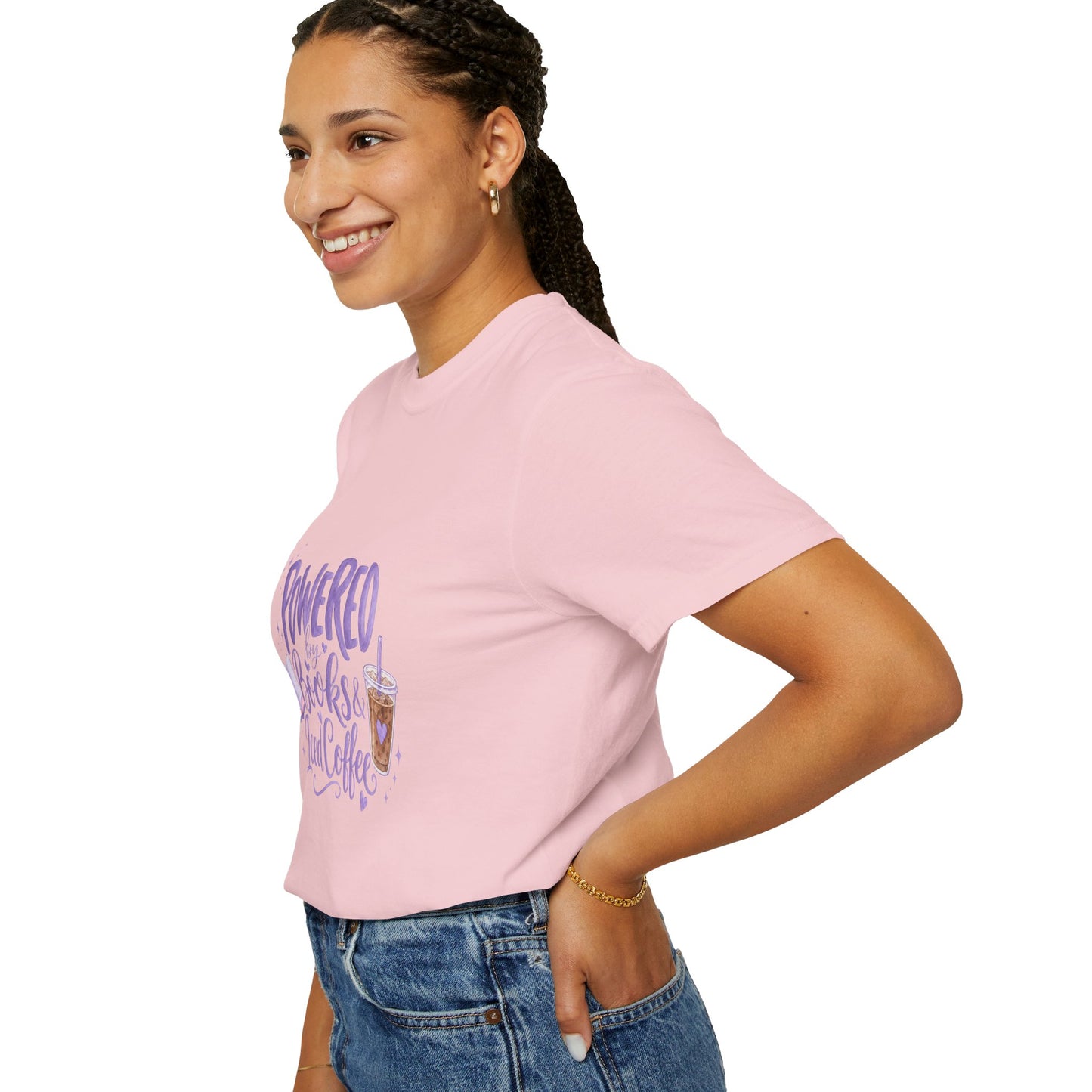 Book Lover T‑Shirt — "Powered by Books & Iced Coffee" Graphic Tee