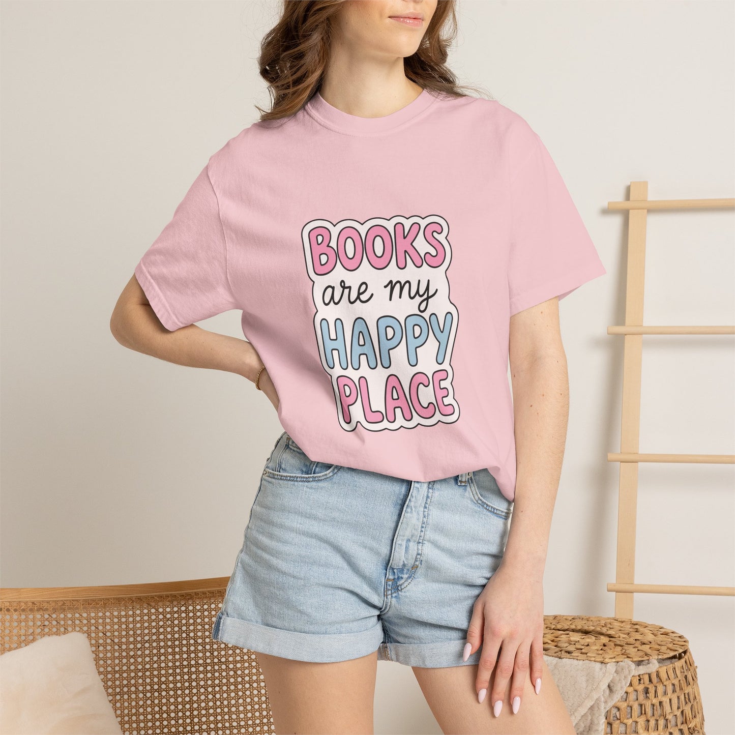 "Books Are My Happy Place" T-Shirt — Cute Pastel Reader Tee