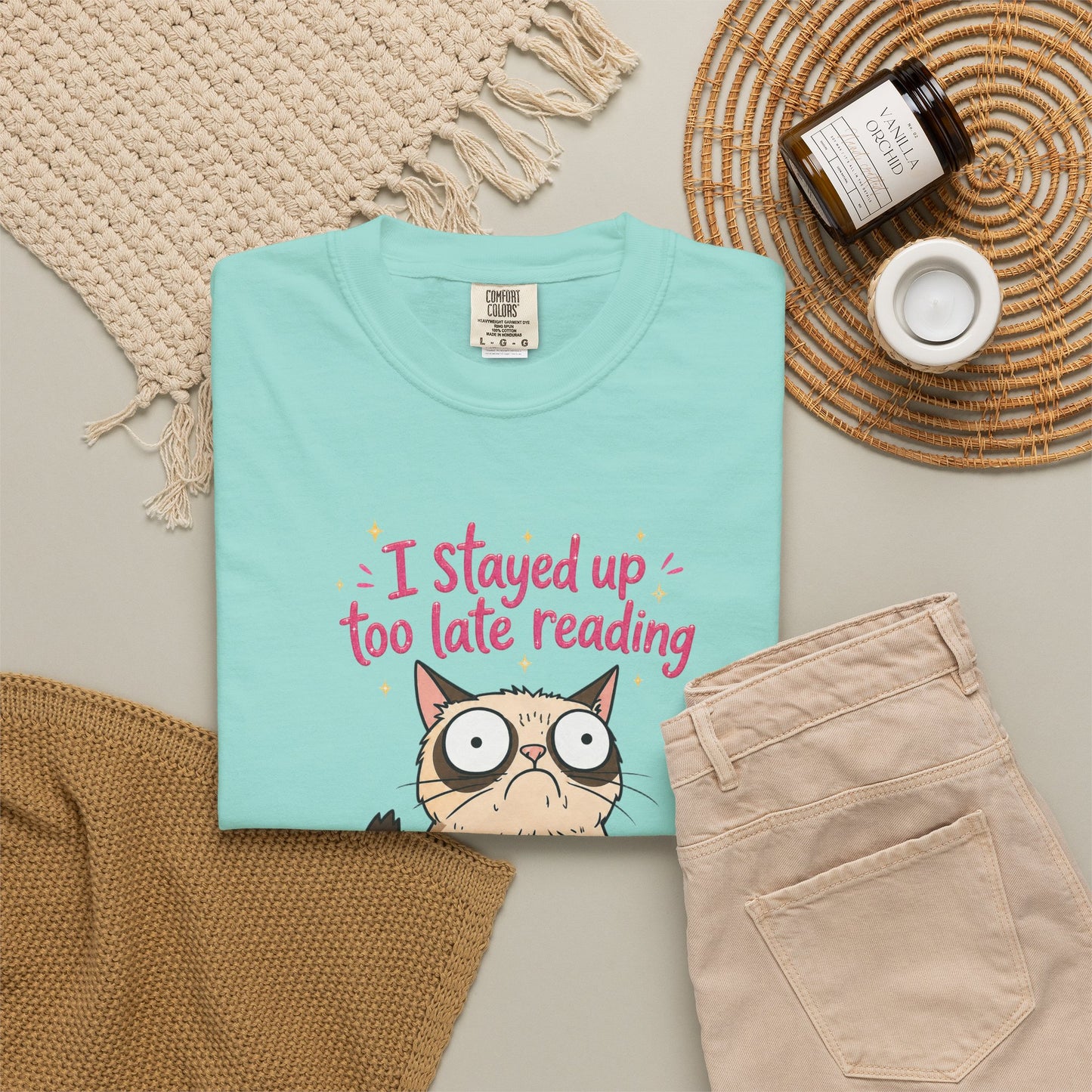 "I Stayed Up Too Late Reading" Cat T-Shirt — Cute Book Lover Graphic Tee