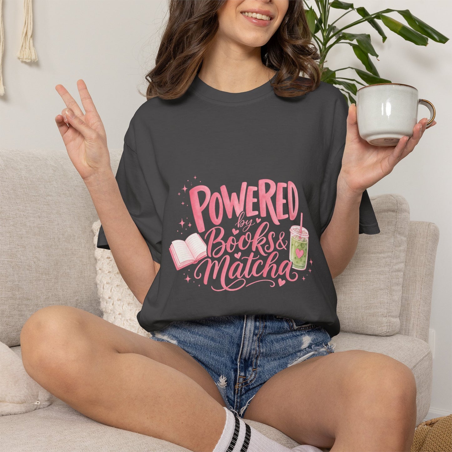 "Powered by Books & Matcha" T-Shirt