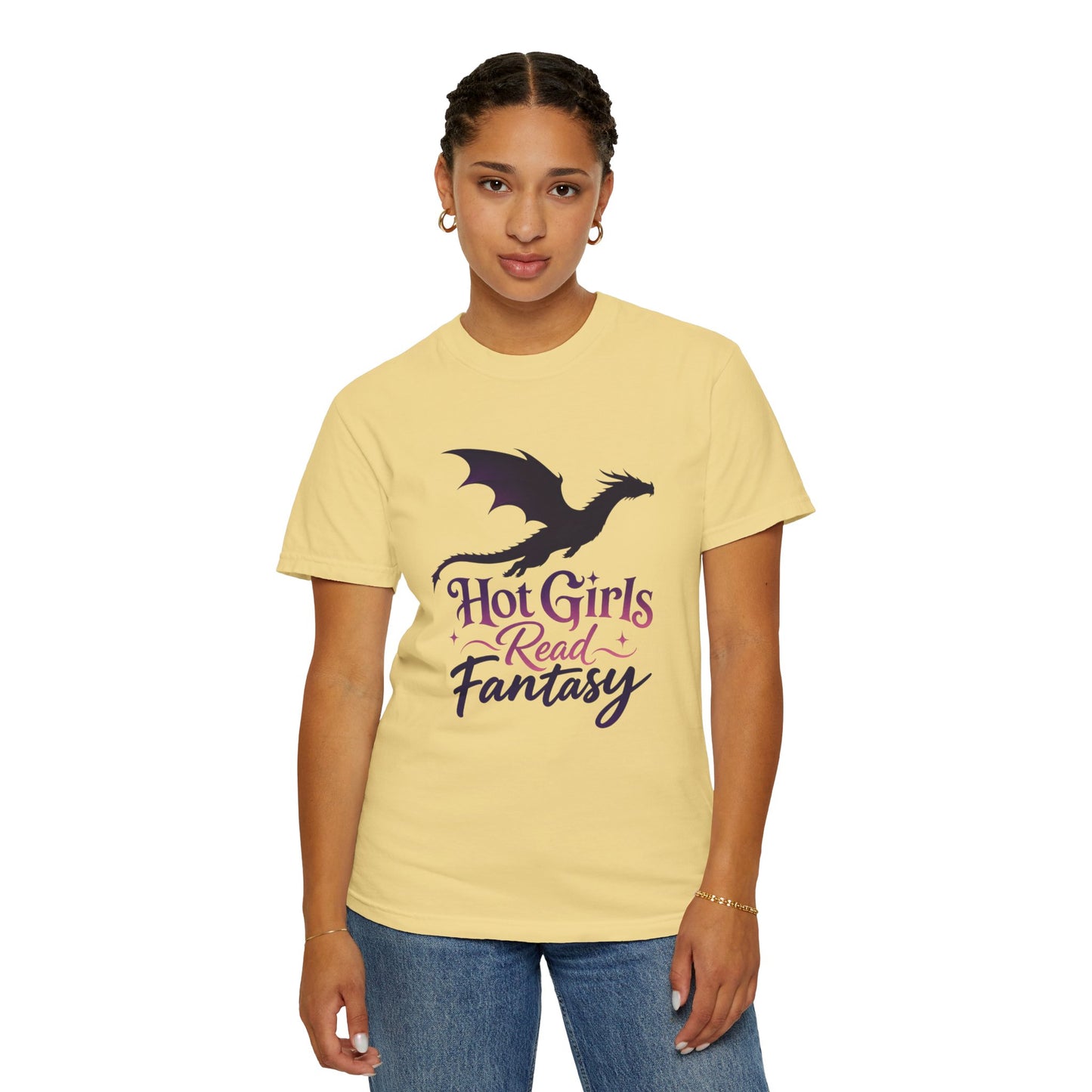 Fantasy Reader T‑Shirt — "Hot Girls Read Fantasy" Dragon Graphic