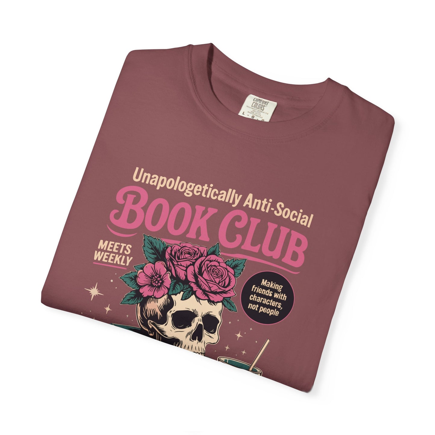 "Unapologetically Anti-Social Book Club" T-Shirt — Skull & Books Graphic Tee for Avid Readers