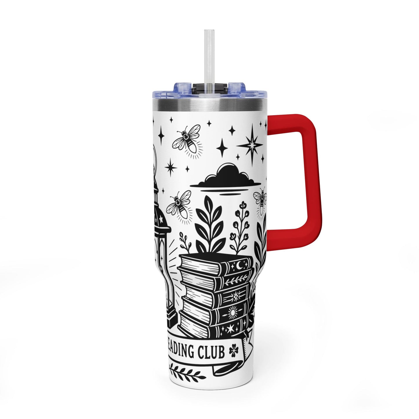 40oz Vacuum Tumbler — "Late Night Reading Club" Lantern & Moon Book Lover Travel Mug