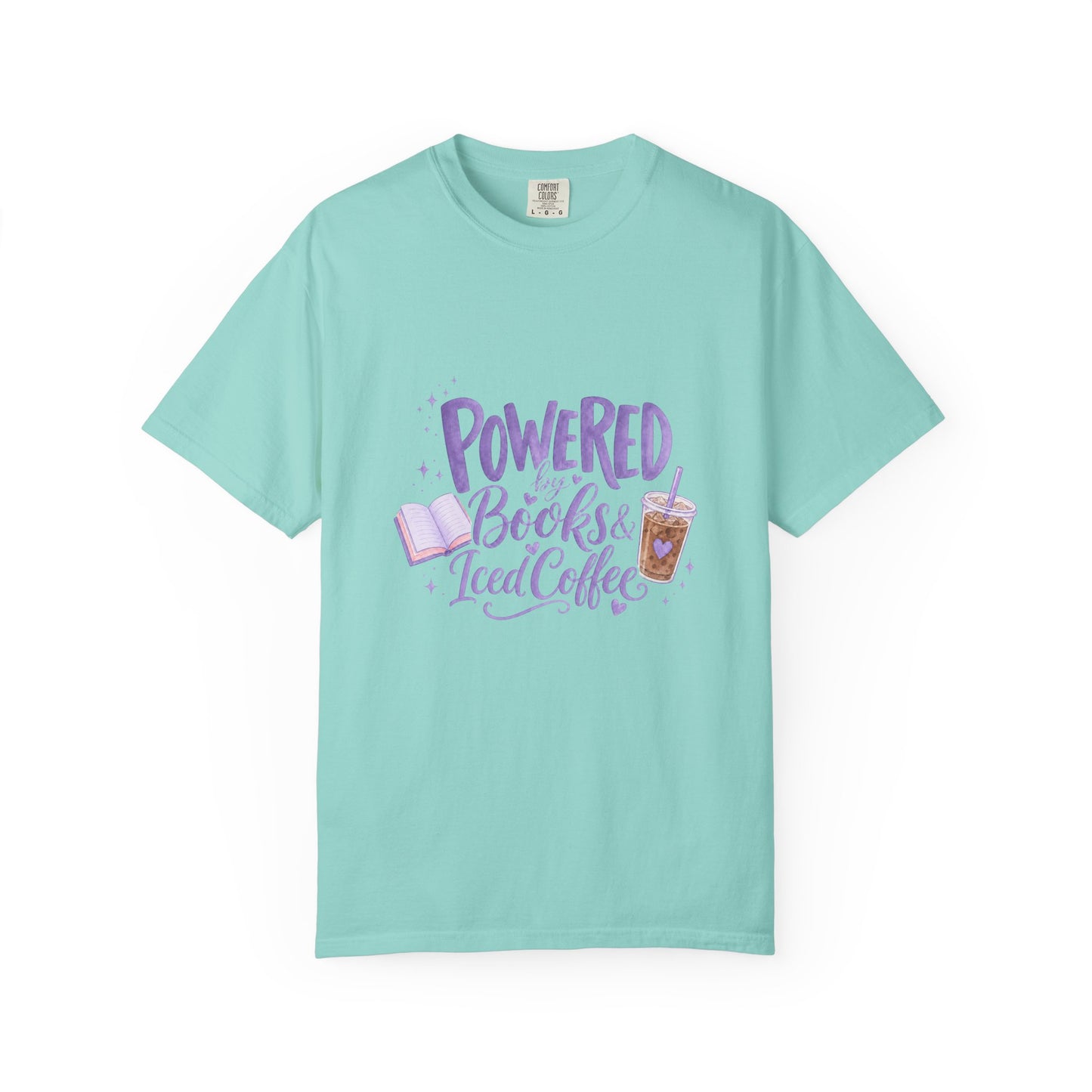 Book Lover T‑Shirt — "Powered by Books & Iced Coffee" Graphic Tee