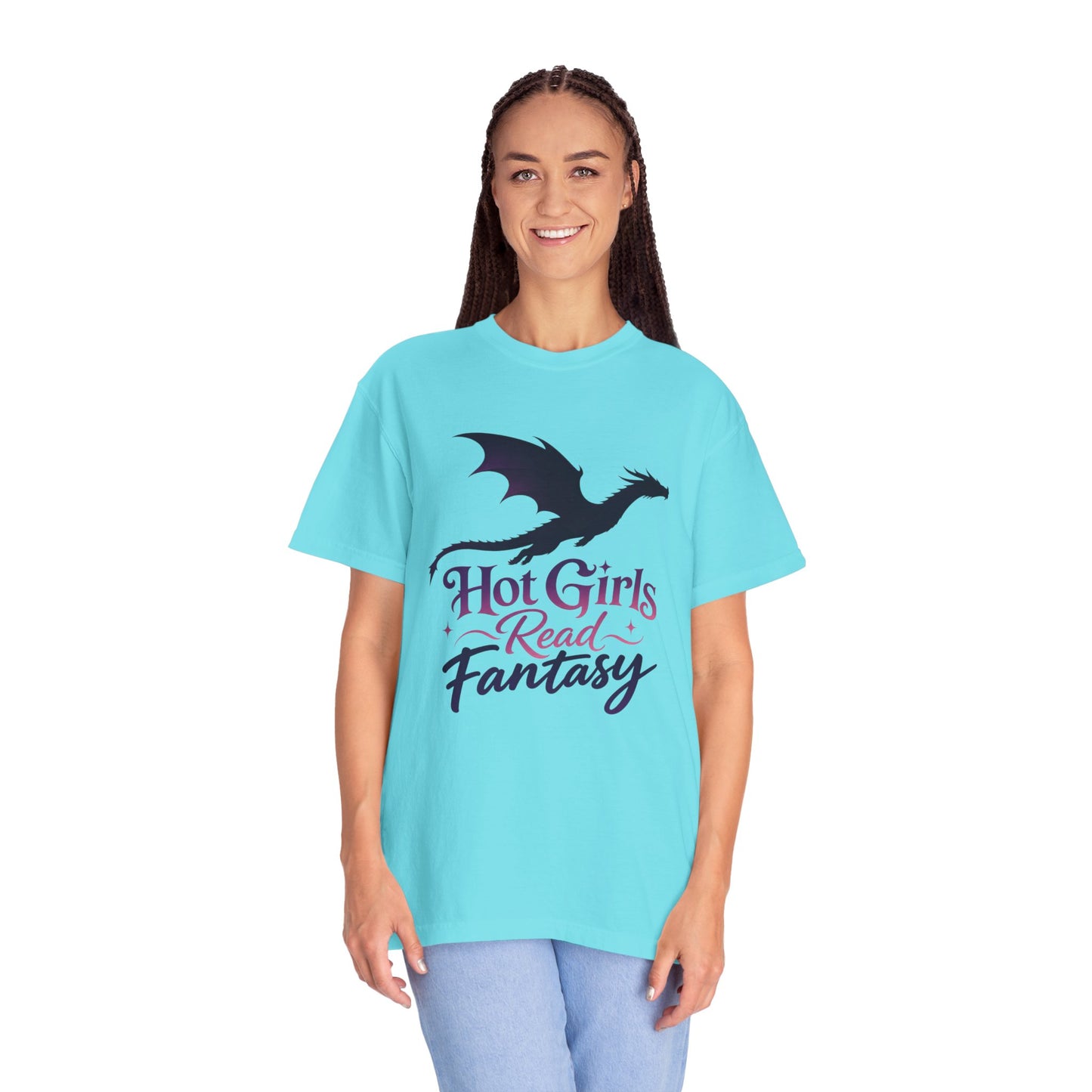 Fantasy Reader T‑Shirt — "Hot Girls Read Fantasy" Dragon Graphic
