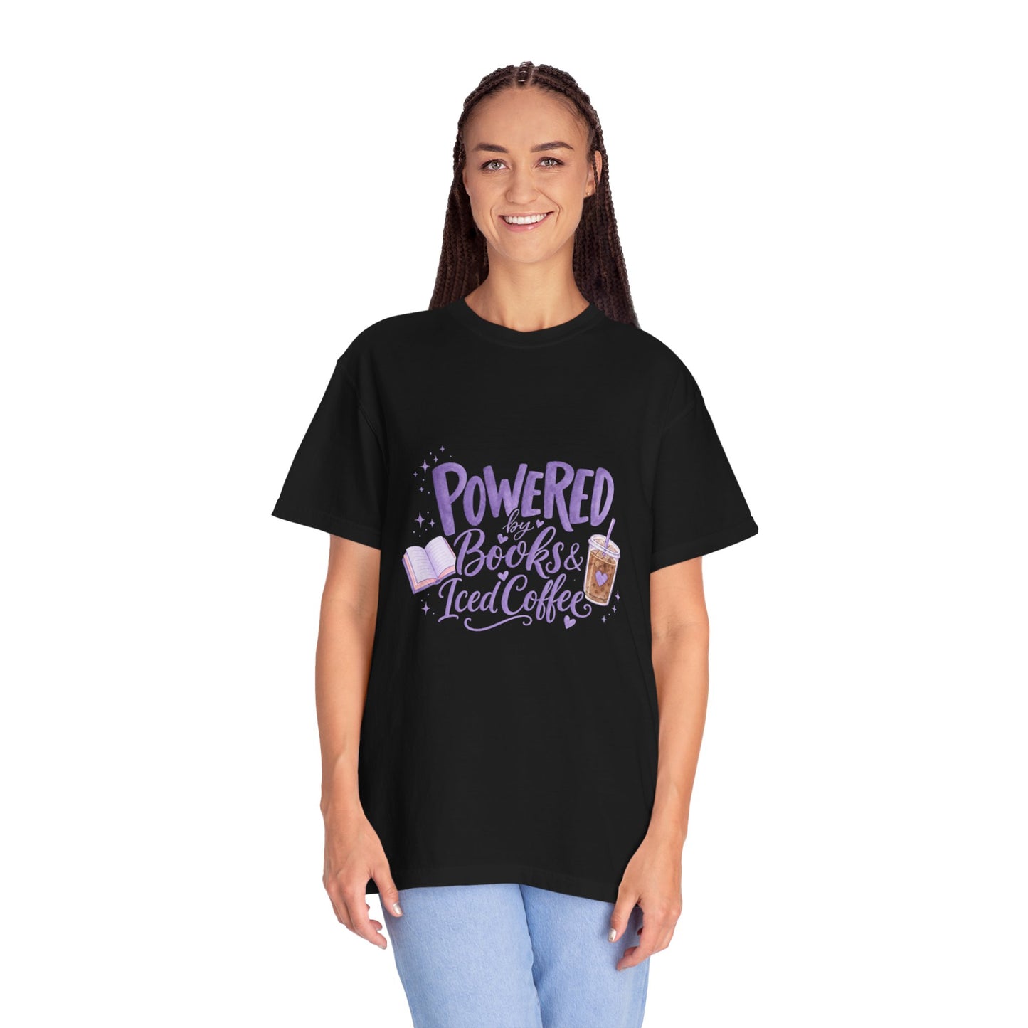 Book Lover T‑Shirt — "Powered by Books & Iced Coffee" Graphic Tee