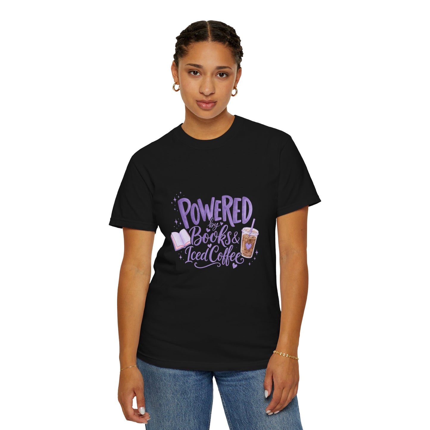 Book Lover T‑Shirt — "Powered by Books & Iced Coffee" Graphic Tee