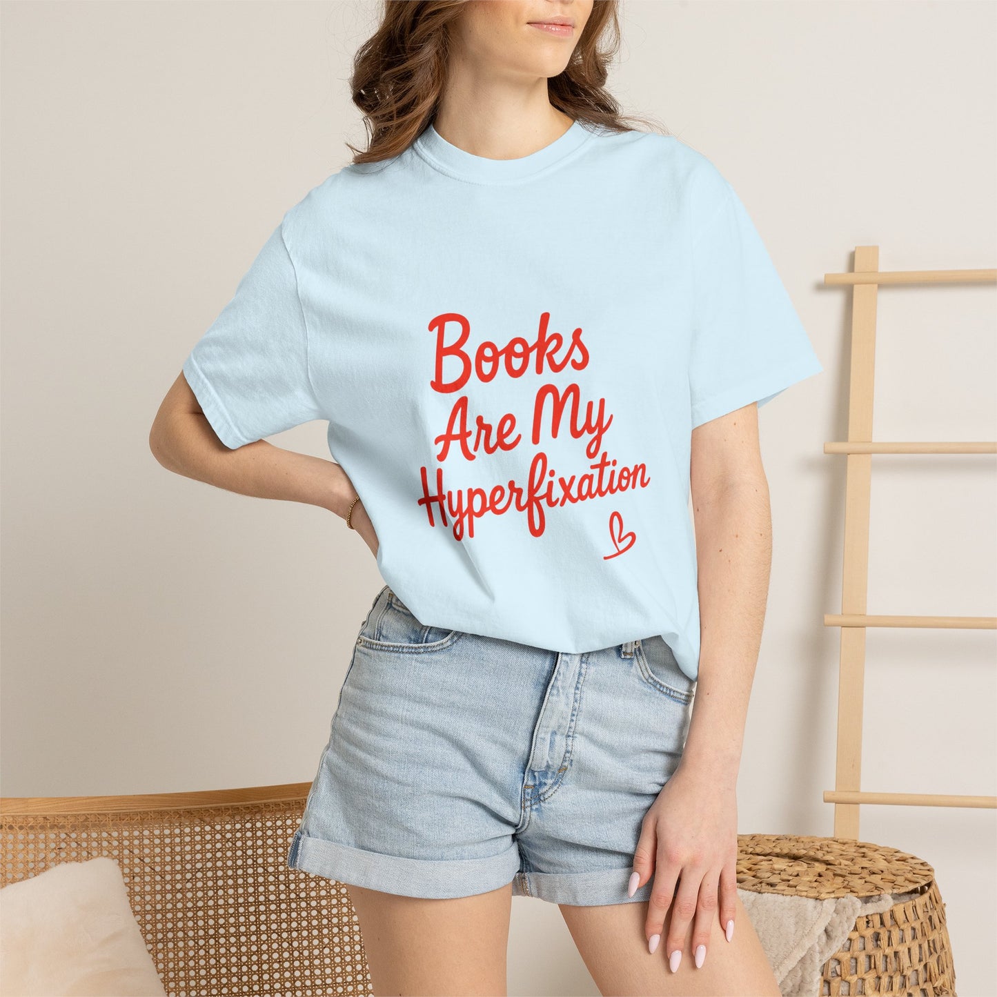 Books Are My Hyperfixation T-Shirt — Cute Red Script Reading Tee for Book Lovers