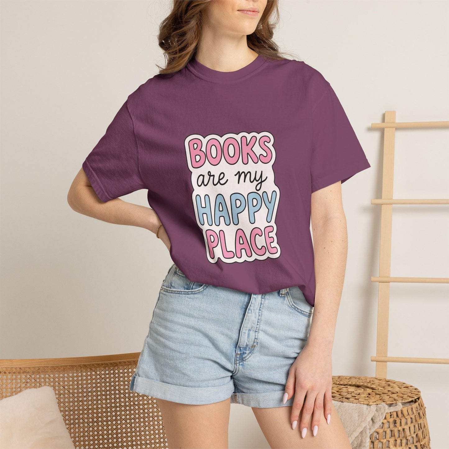 "Books Are My Happy Place" T-Shirt — Cute Pastel Reader Tee