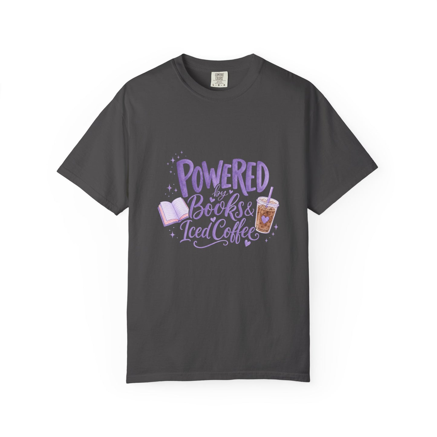 Book Lover T‑Shirt — "Powered by Books & Iced Coffee" Graphic Tee