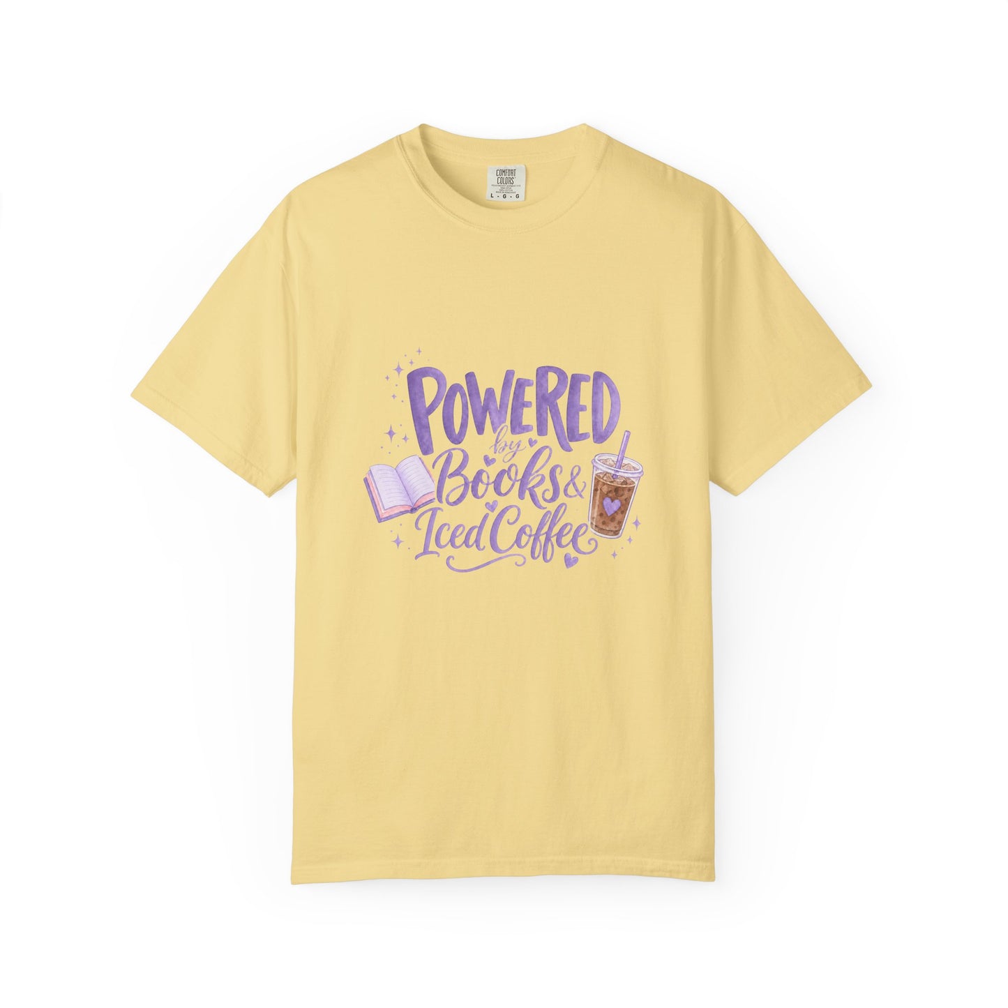 Book Lover T‑Shirt — "Powered by Books & Iced Coffee" Graphic Tee