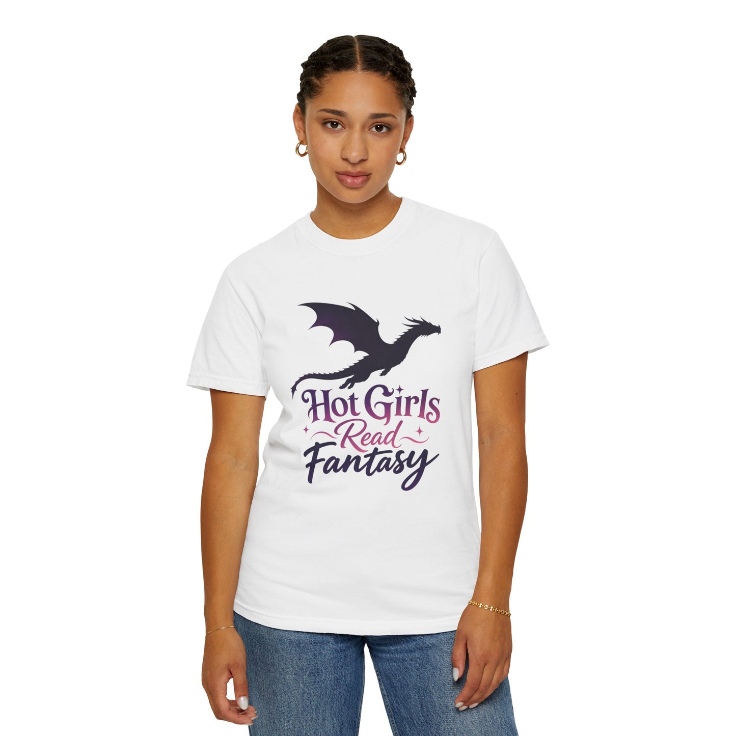 Fantasy Reader T‑Shirt — "Hot Girls Read Fantasy" Dragon Graphic
