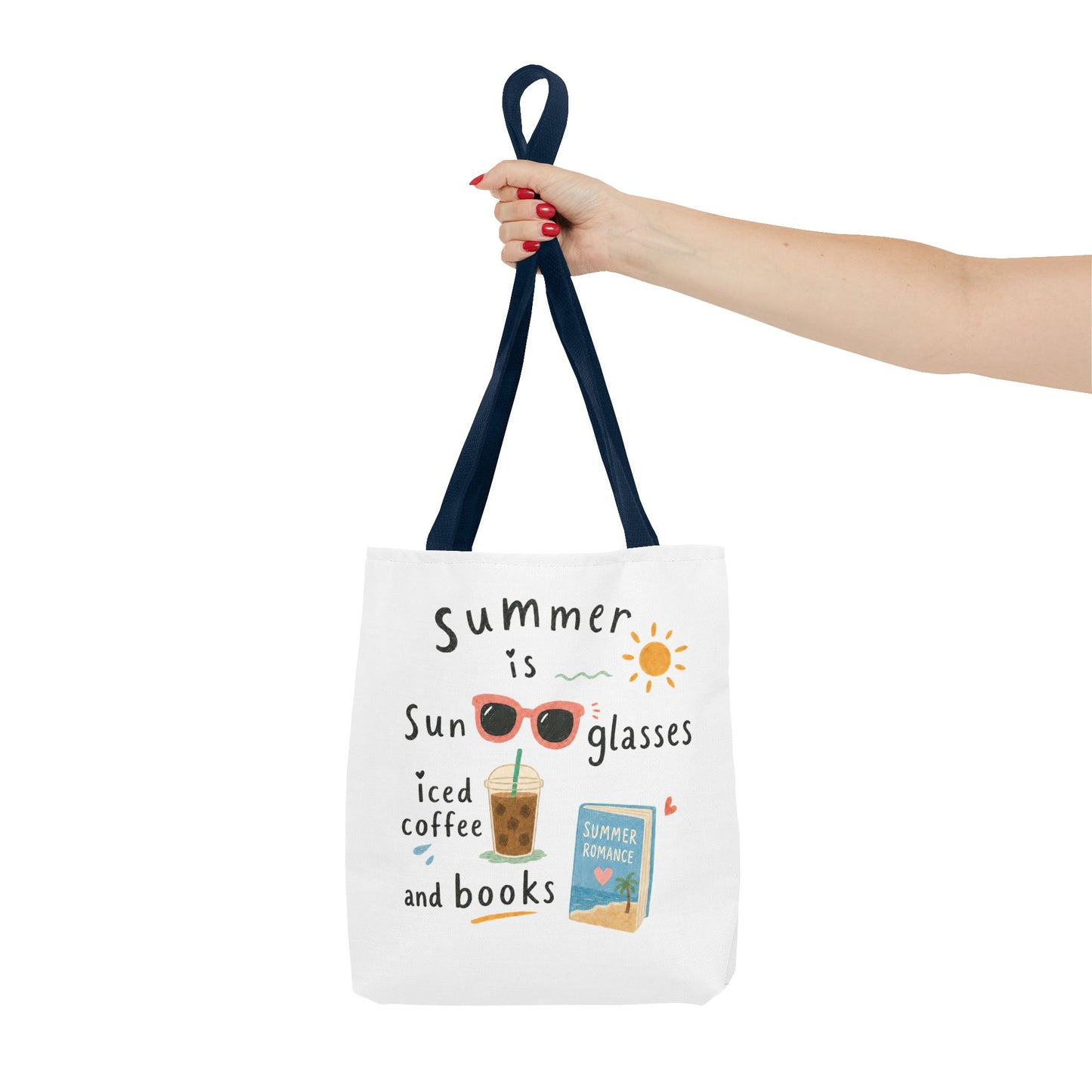 Summer Tote Bag — “Summer is Sunglasses, Iced Coffee and Books” Beach Book Bag