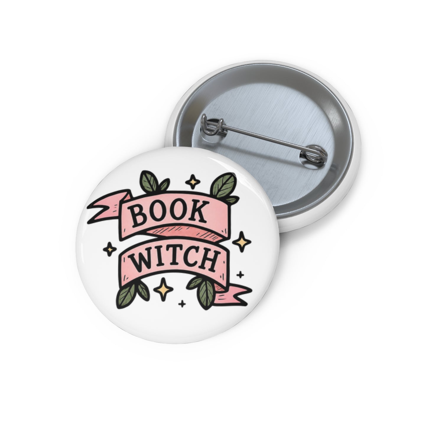 "Book Witch" Pin Button — Cute Literary Enamel-Style Badge for Readers & Gifts