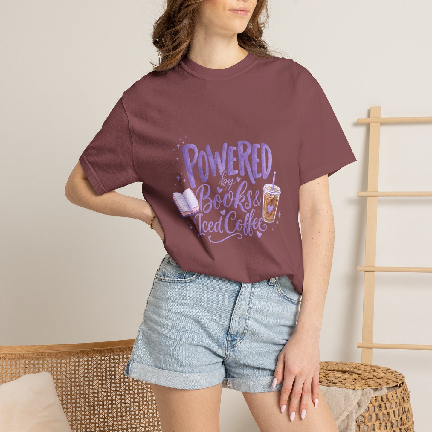 Book Lover T‑Shirt — "Powered by Books & Iced Coffee" Graphic Tee