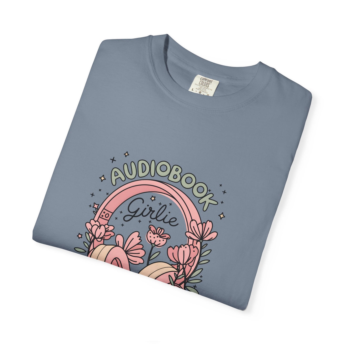 "Audiobook Girlie" T-Shirt — Floral Headphones Graphic Tee