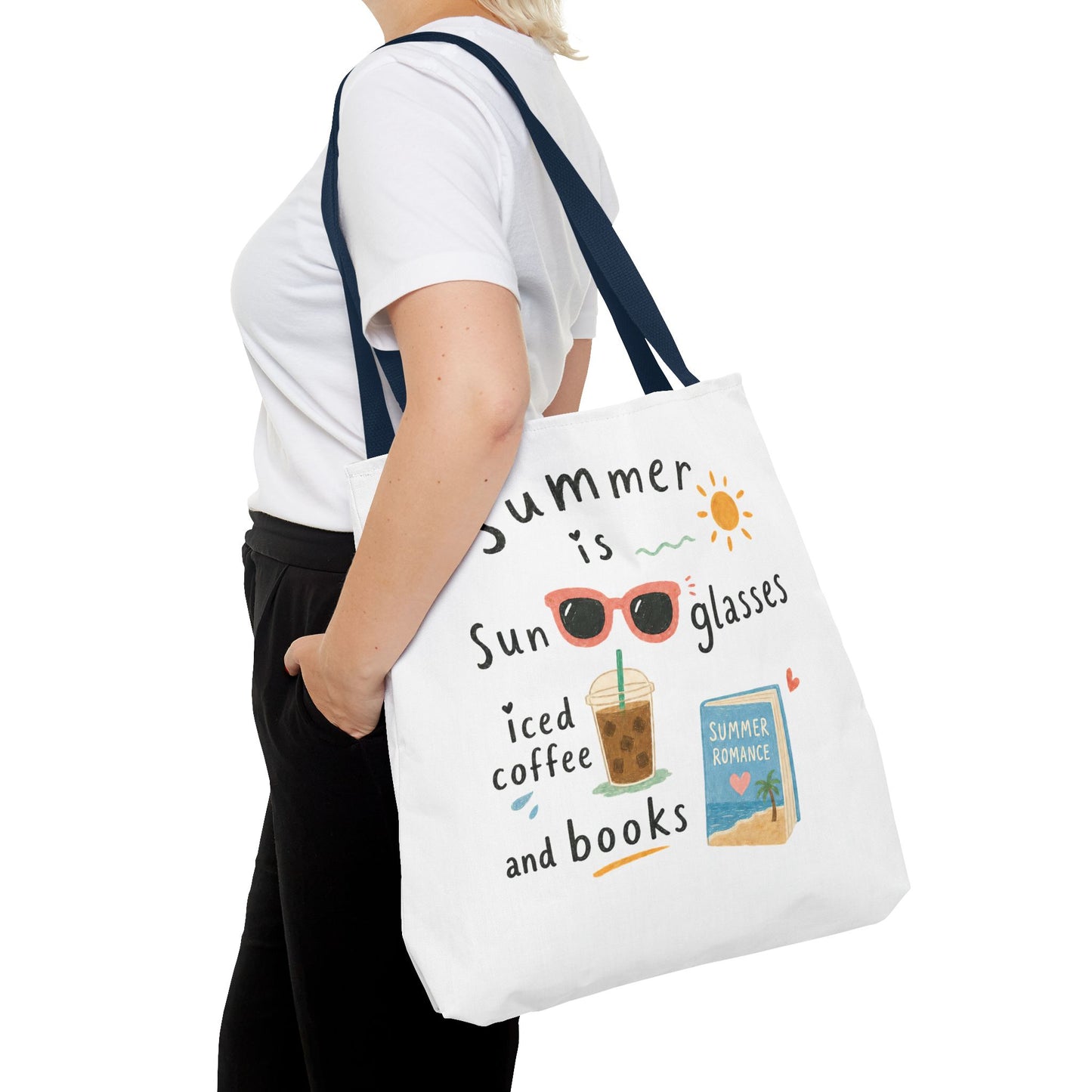 Summer Tote Bag — “Summer is Sunglasses, Iced Coffee and Books” Beach Book Bag