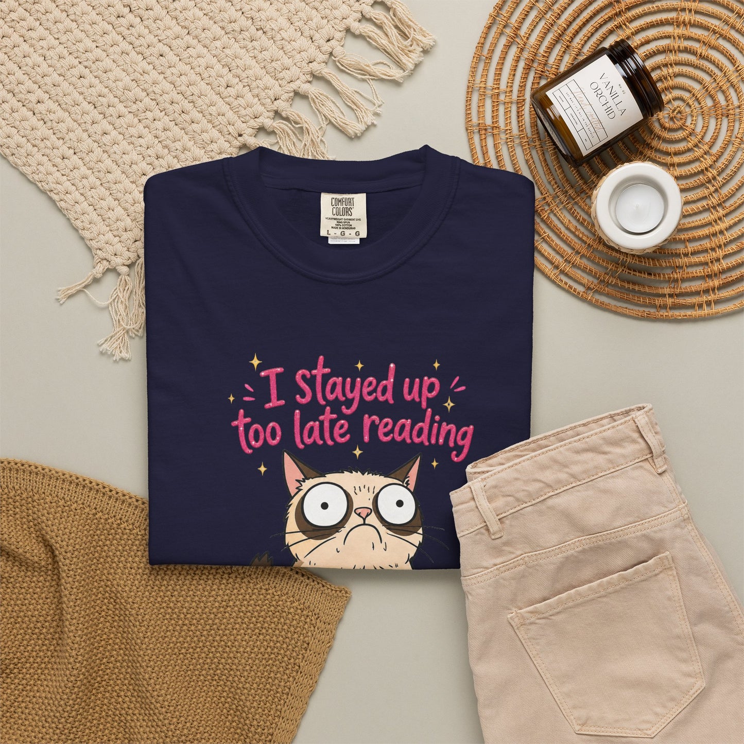 "I Stayed Up Too Late Reading" Cat T-Shirt — Cute Book Lover Graphic Tee