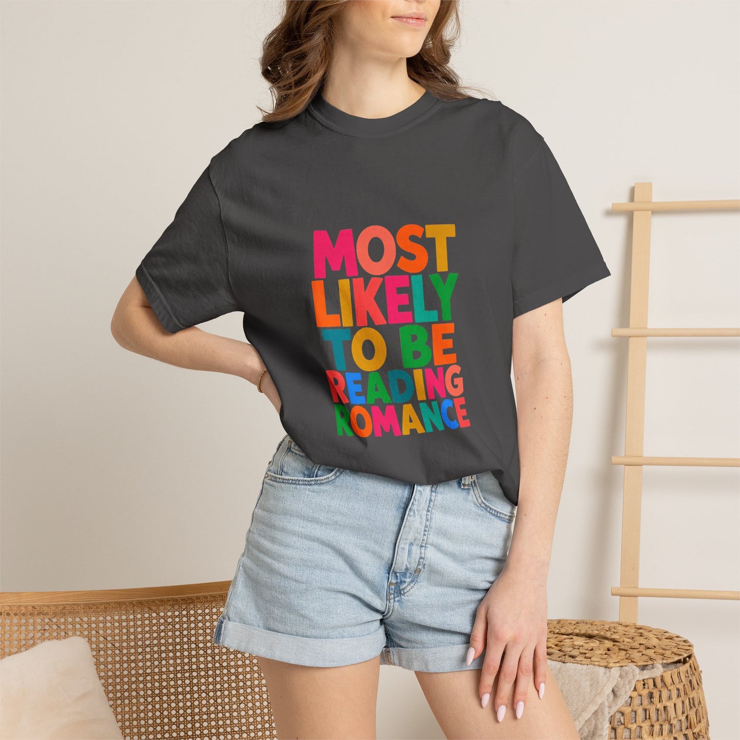 "Most Likely to Be Reading Romance" Colourful Book Lover Tee