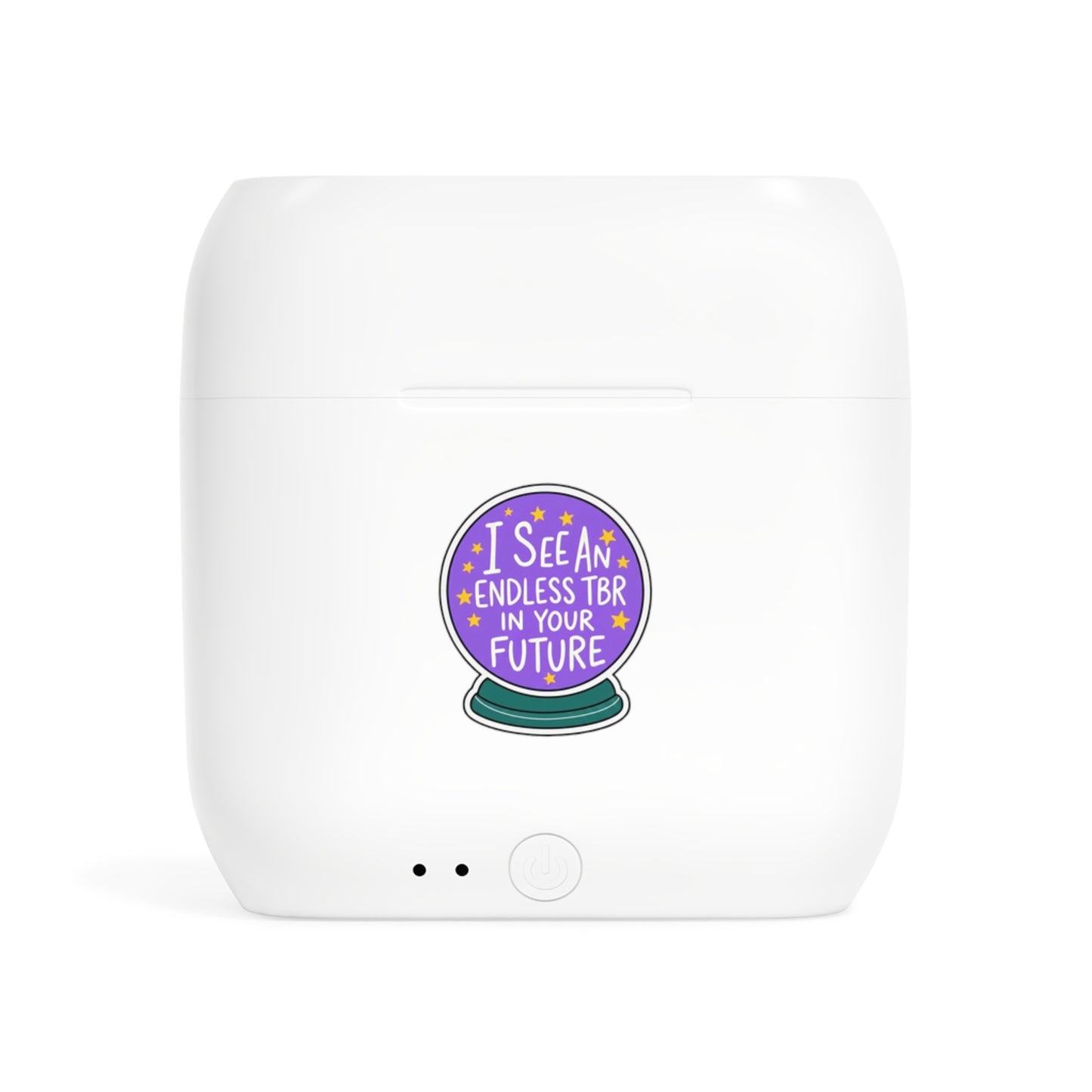 Wireless Earbuds Case Sticker — “I See an Endless TBR in Your Future” Crystal Ball Design
