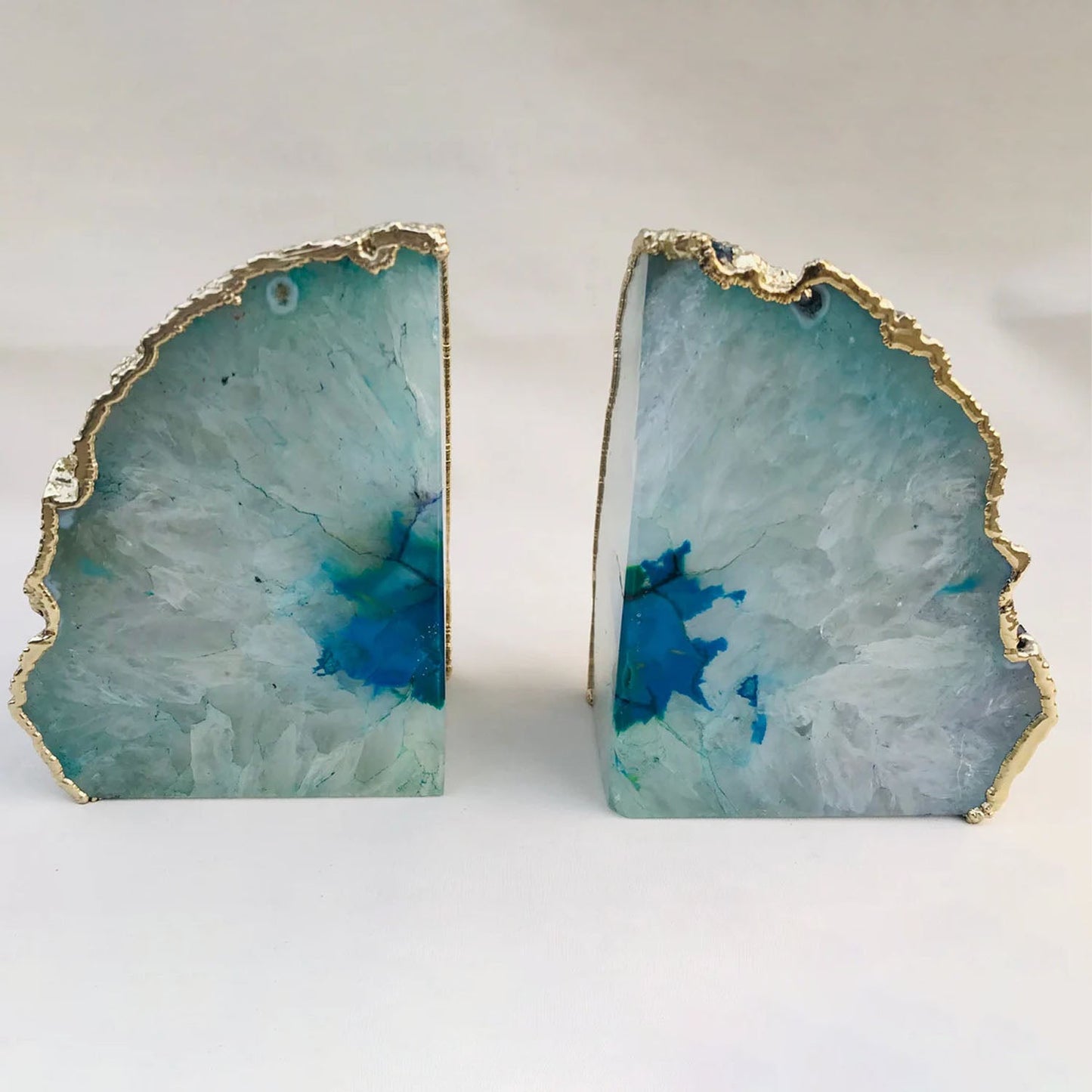 Serre-livres en agate naturelle plaquée aqua