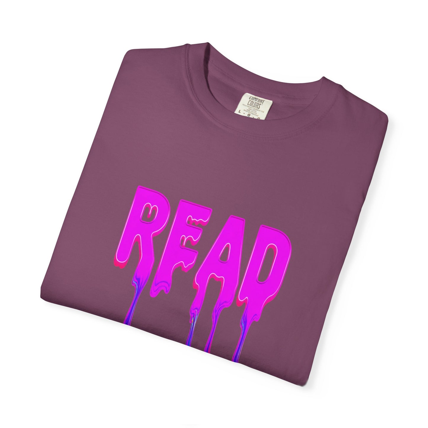 "READ" Dripping Graphic T-Shirt — Psychedelic Melting Book Design