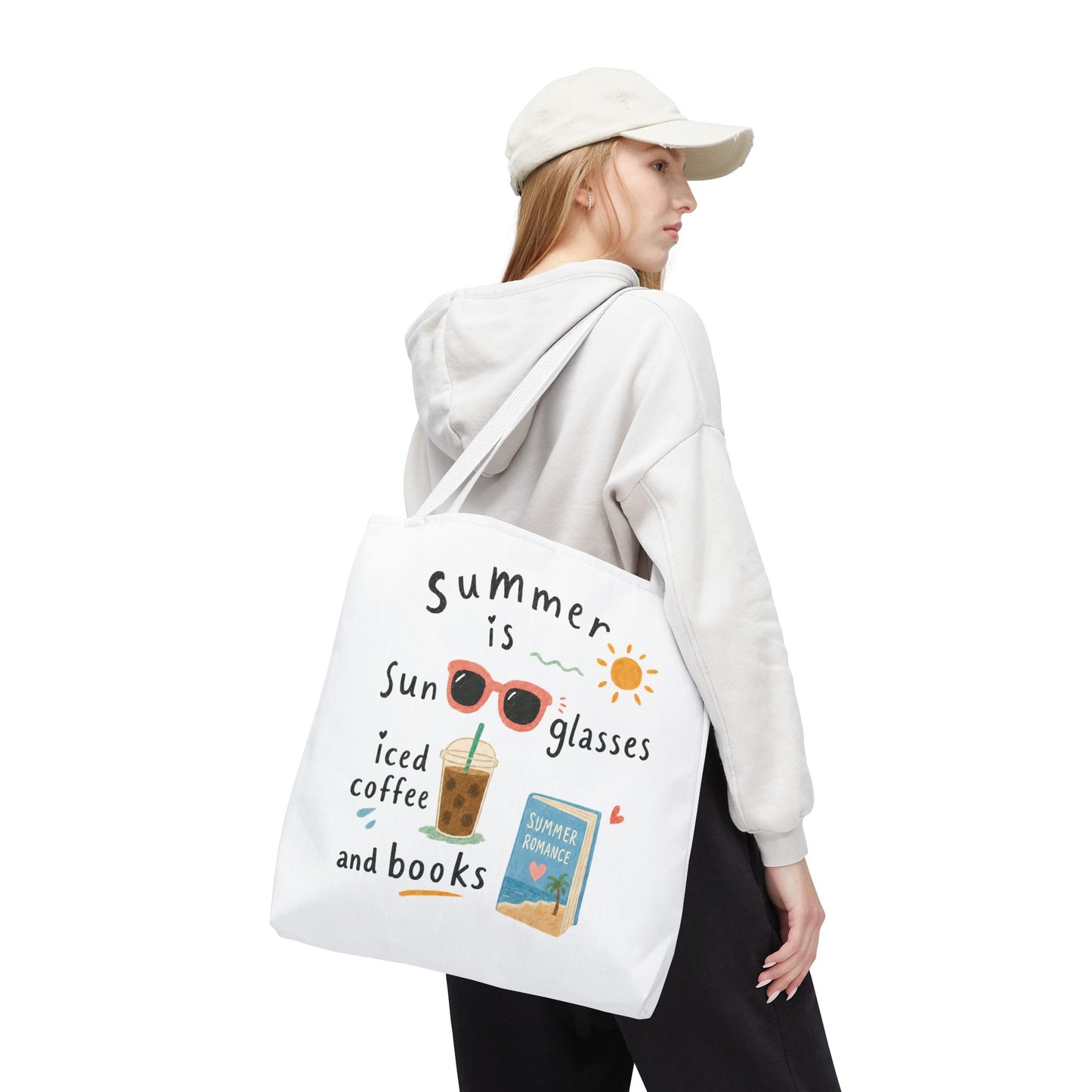 Summer Tote Bag — “Summer is Sunglasses, Iced Coffee and Books” Beach Book Bag