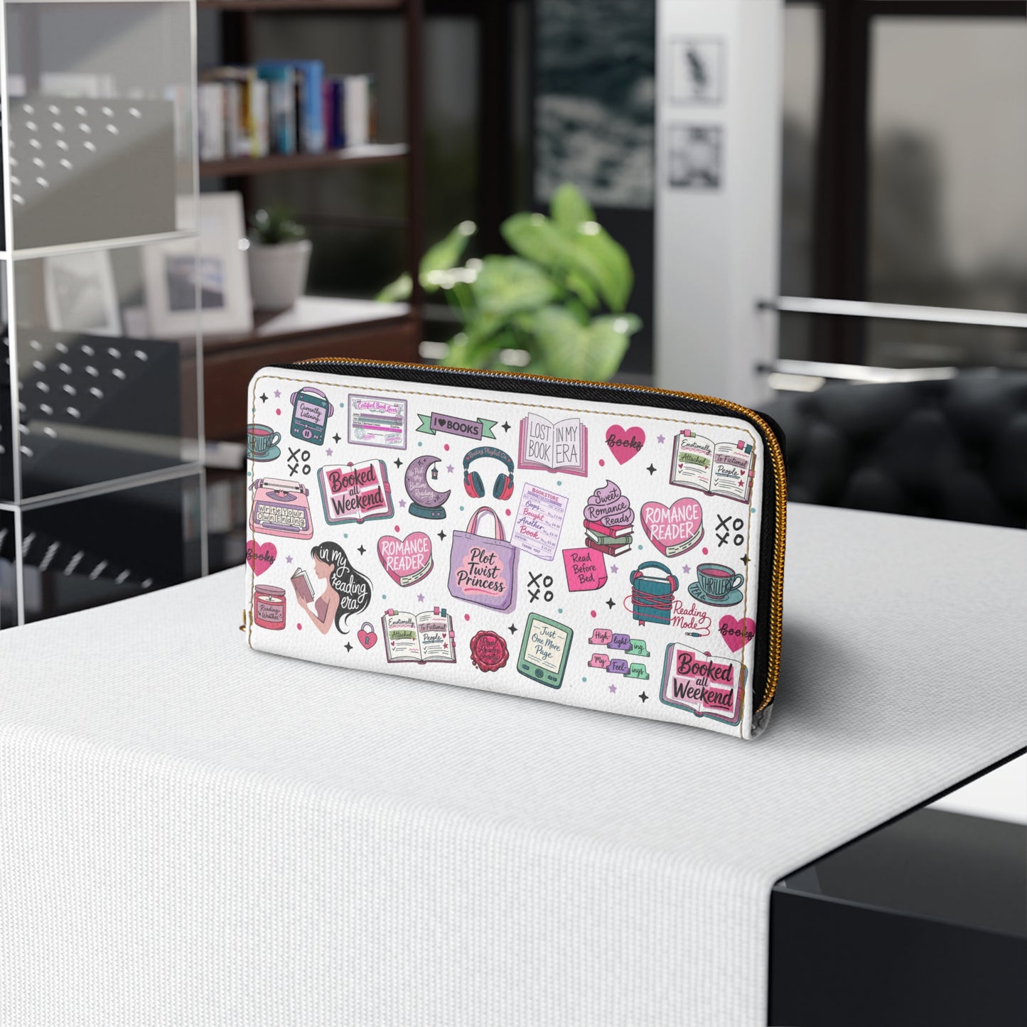 Romance Reader Zipper Wallet — Booklover Sticker Print Wallet