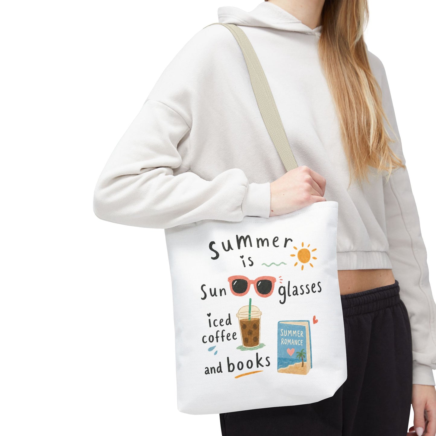 Summer Tote Bag — “Summer is Sunglasses, Iced Coffee and Books” Beach Book Bag
