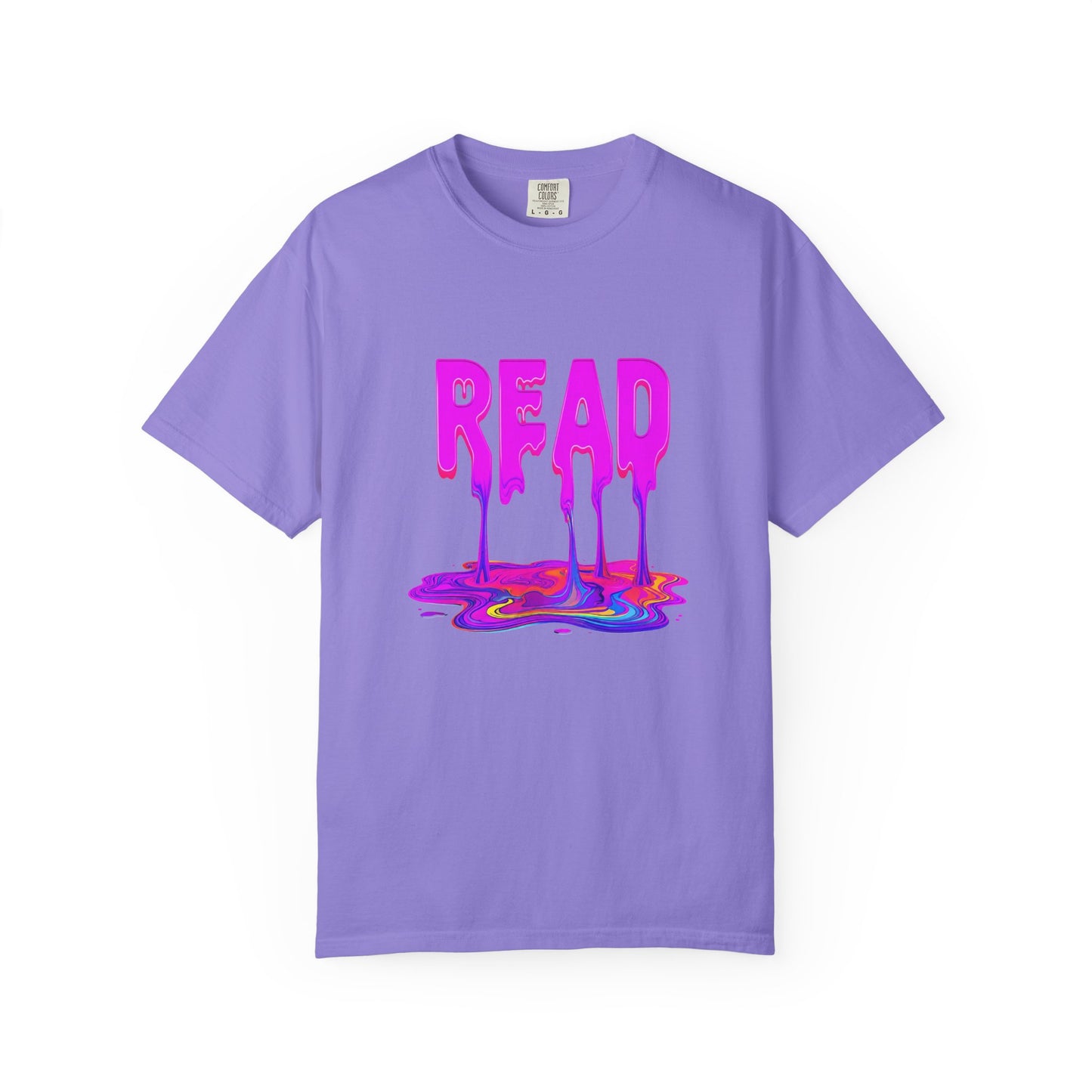"READ" Dripping Graphic T-Shirt — Psychedelic Melting Book Design