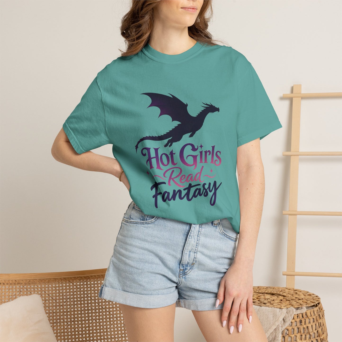 Fantasy Reader T‑Shirt — "Hot Girls Read Fantasy" Dragon Graphic