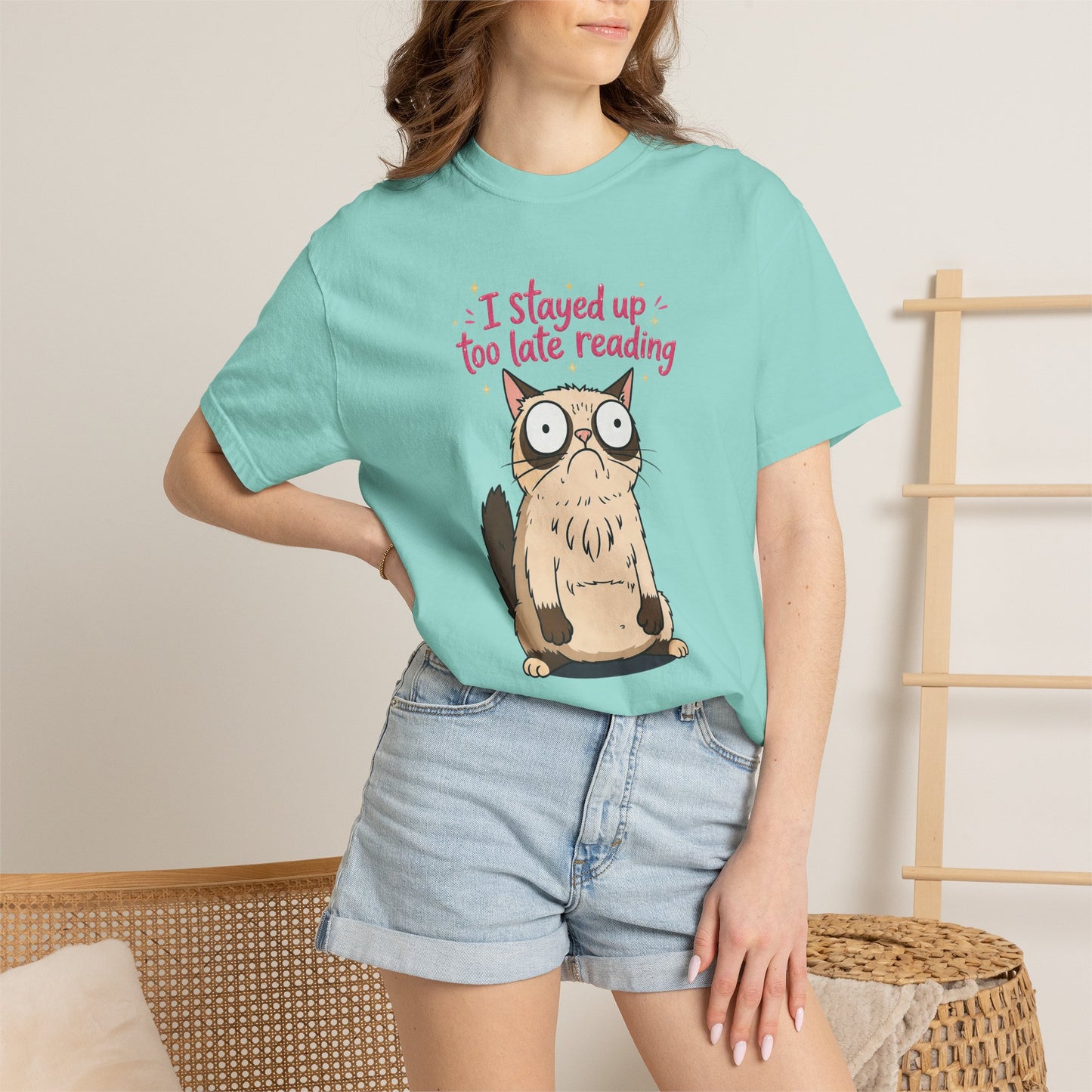 "I Stayed Up Too Late Reading" Cat T-Shirt — Cute Book Lover Graphic Tee