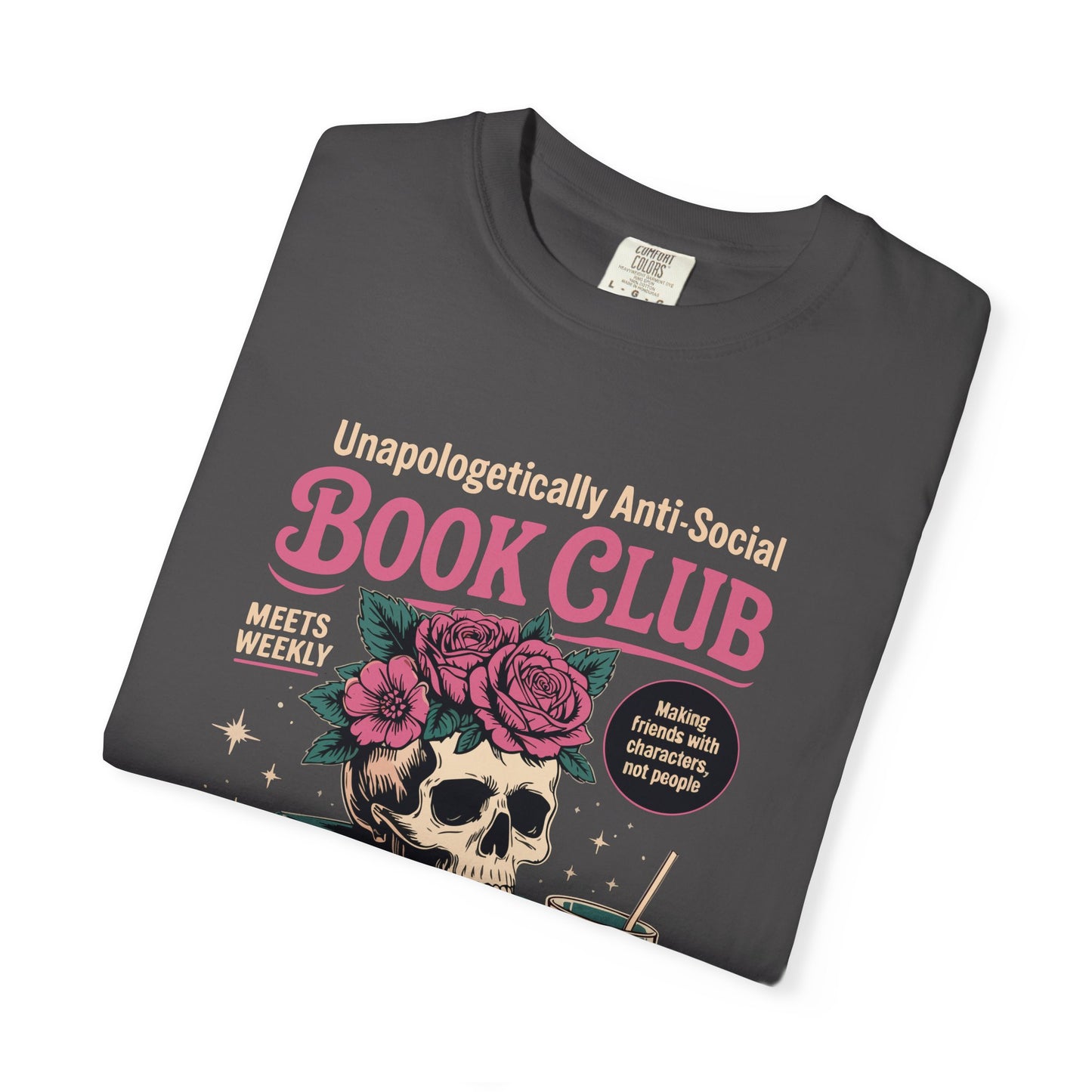 "Unapologetically Anti-Social Book Club" T-Shirt — Skull & Books Graphic Tee for Avid Readers