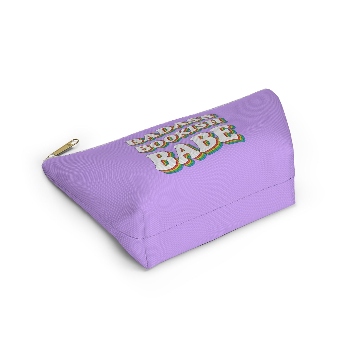 "Badass Bookish Babe" Accessory Pouch — Lavender T‑Bottom Makeup & Book Lover Organizer