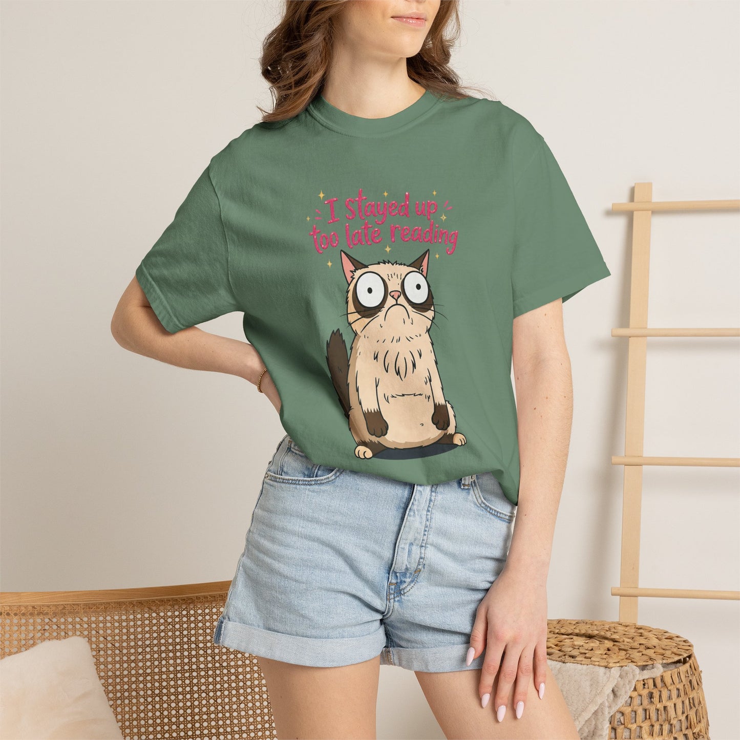 "I Stayed Up Too Late Reading" Cat T-Shirt — Cute Book Lover Graphic Tee