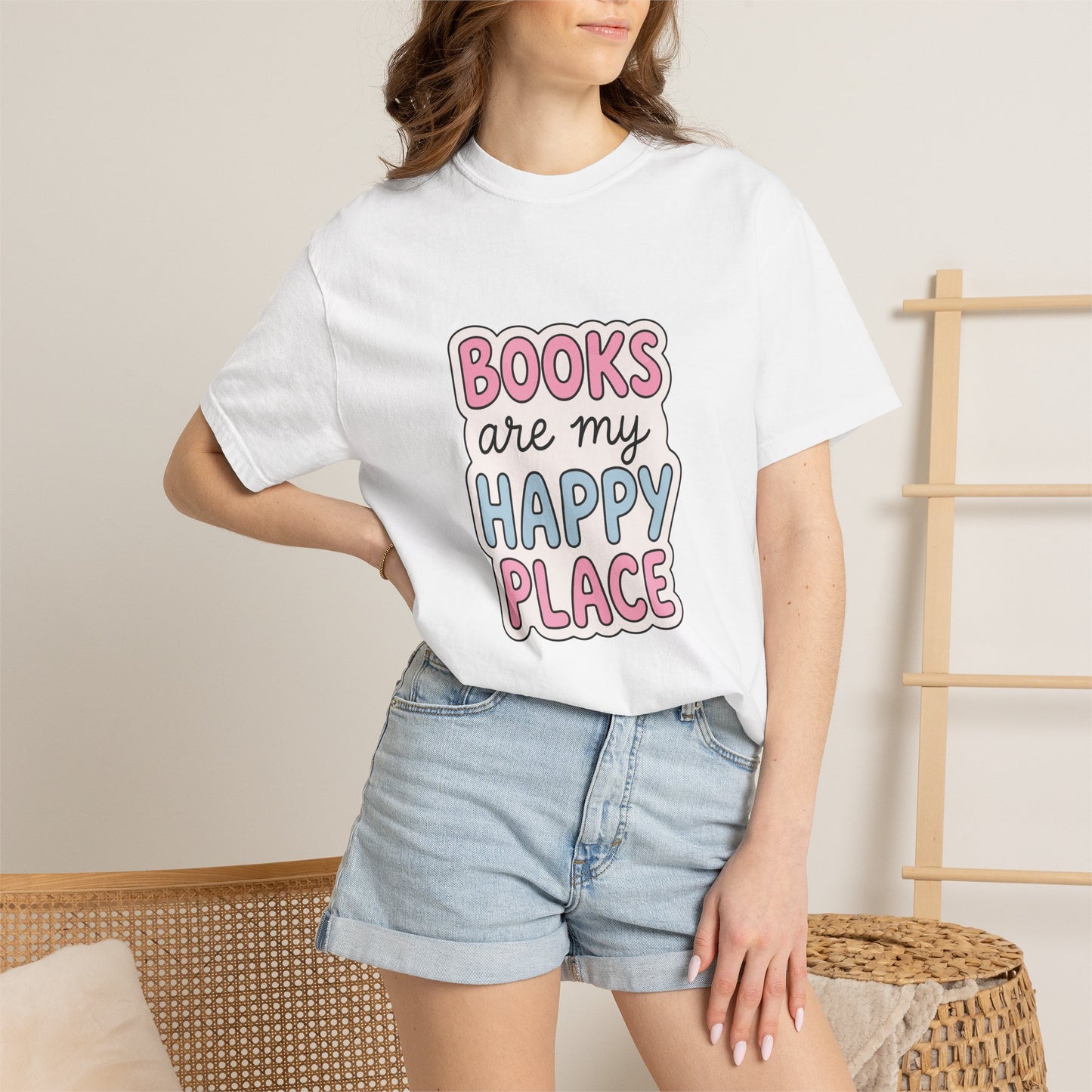 "Books Are My Happy Place" T-Shirt — Cute Pastel Reader Tee